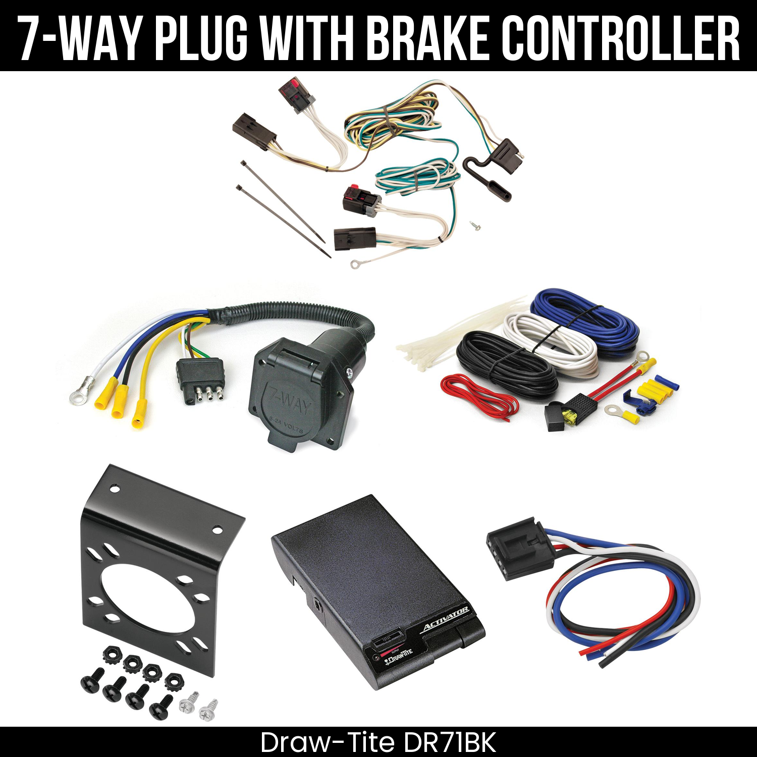 Trailer Wiring 7-Way Economy Plug w/ Bracket , Draw-Tite Activator Brake Control