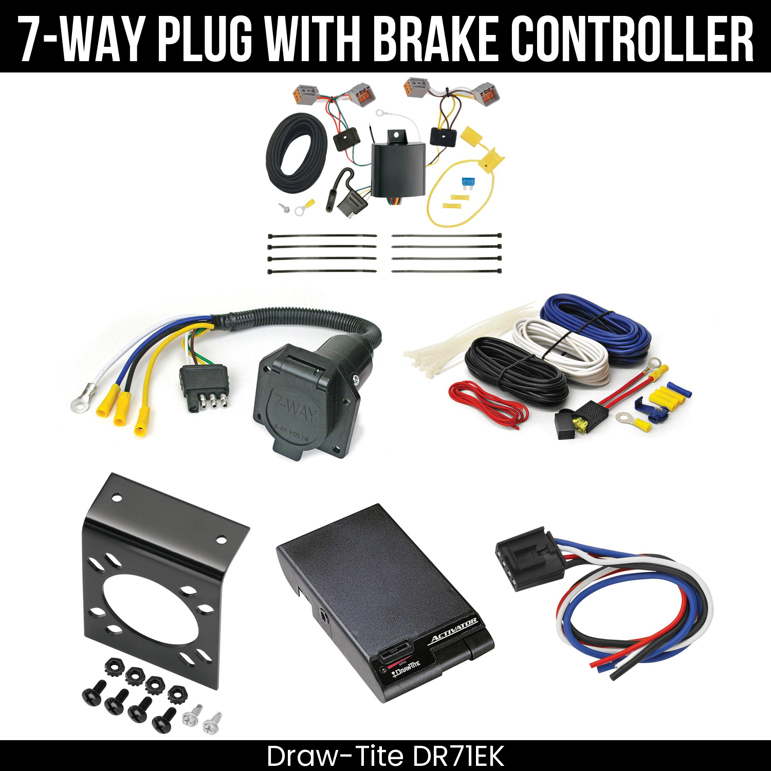 Trailer Wiring 7-Way Economy Plug w/ Bracket , Draw-Tite Activator Brake Control