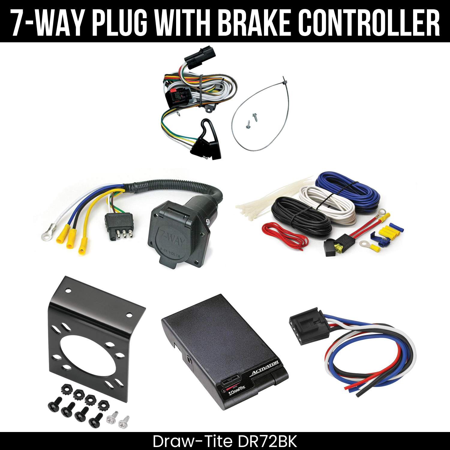 Trailer Wiring 7-Way Economy Plug w/ Bracket , Draw-Tite Activator Brake Control