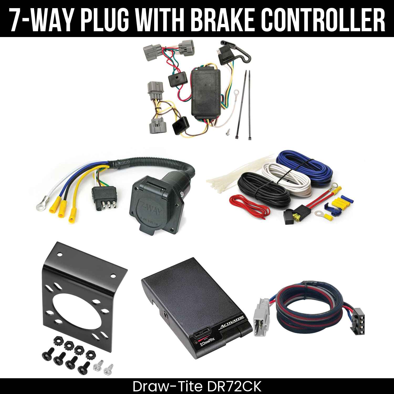 Trailer Wiring 7-Way Economy Plug w/ Bracket , Draw-Tite Activator Brake Control
