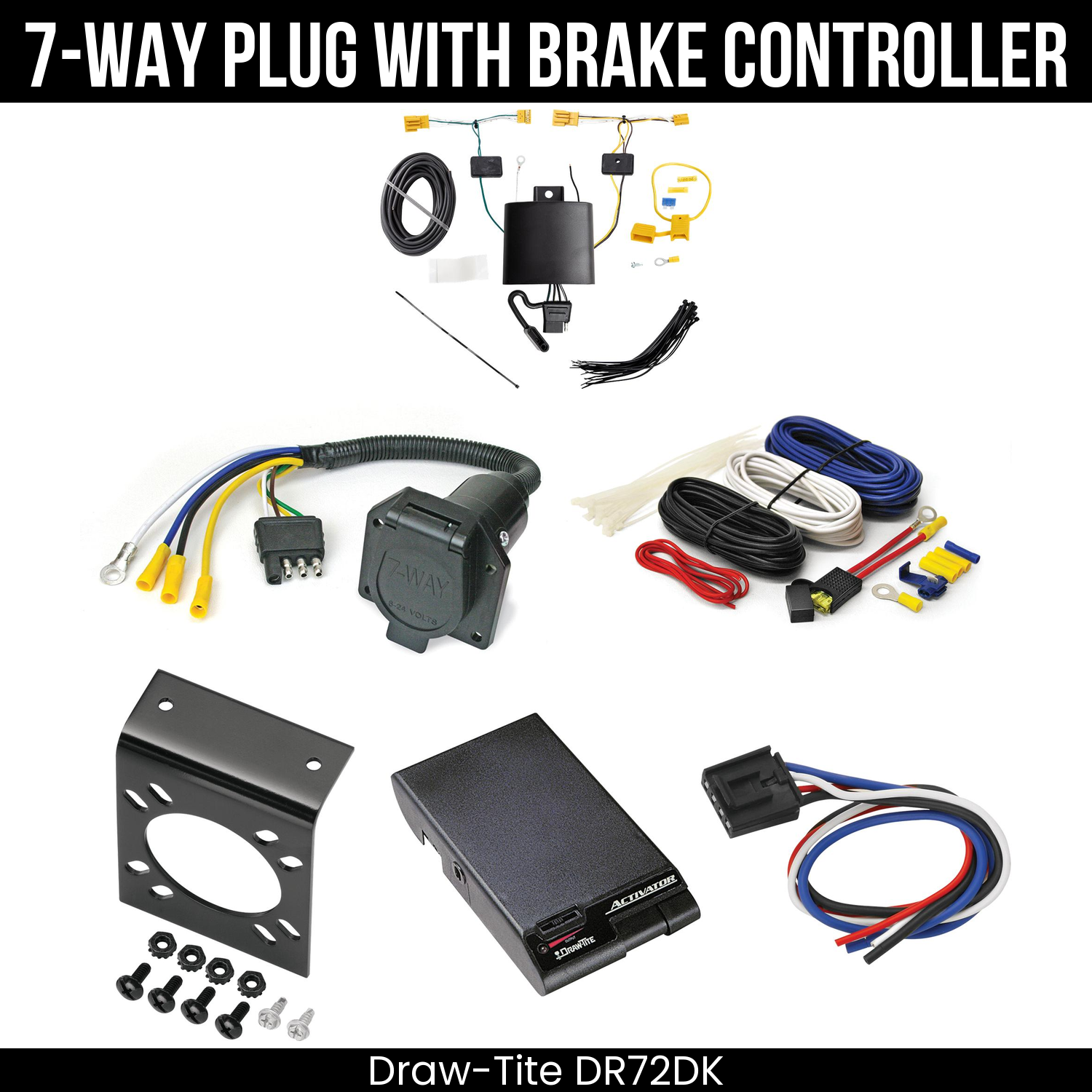 Trailer Wiring 7-Way Economy Plug w/ Bracket , Draw-Tite Activator Brake Control