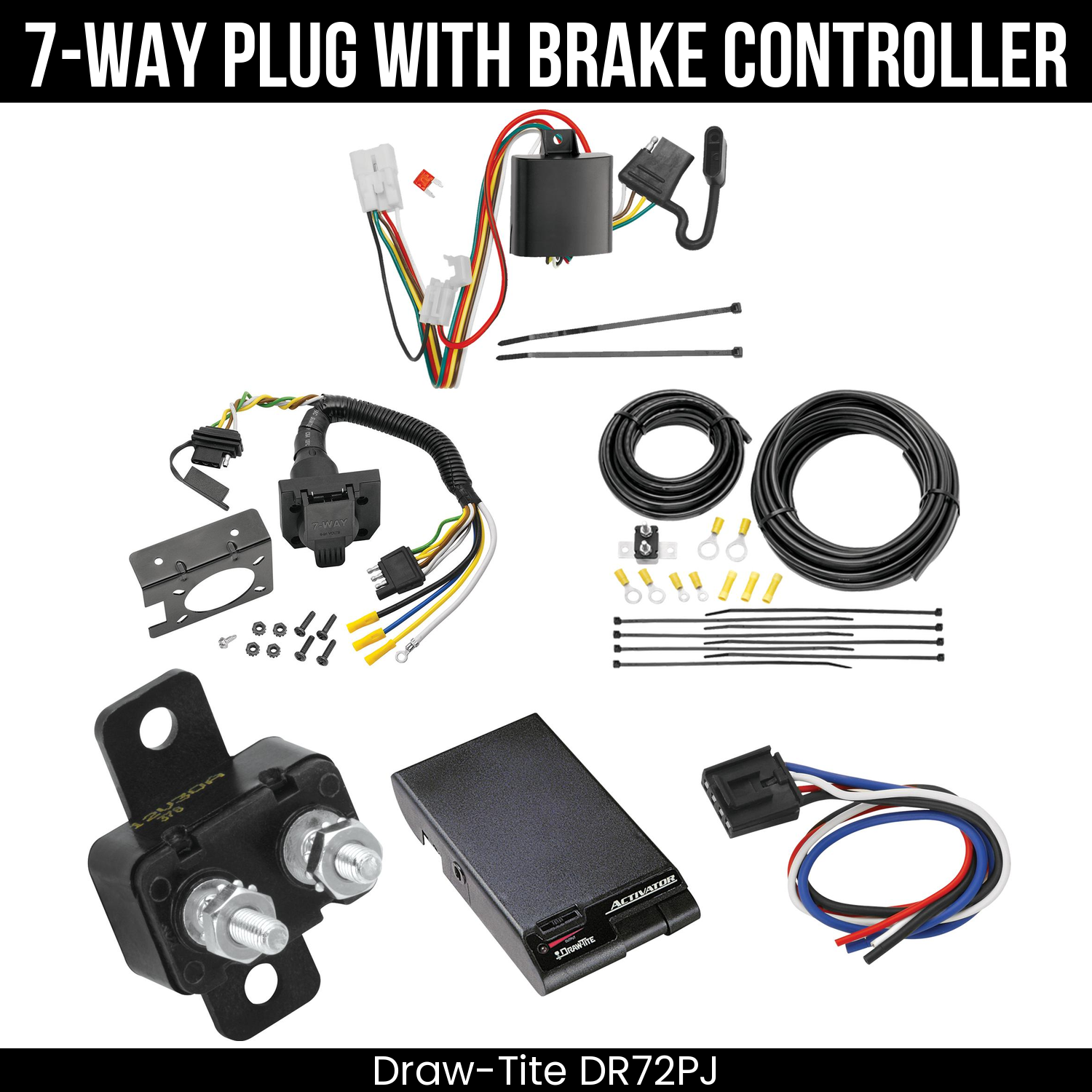 Trailer Wiring 7-Way Plug w/ Bracket , Draw-Tite Activator Brake Control
