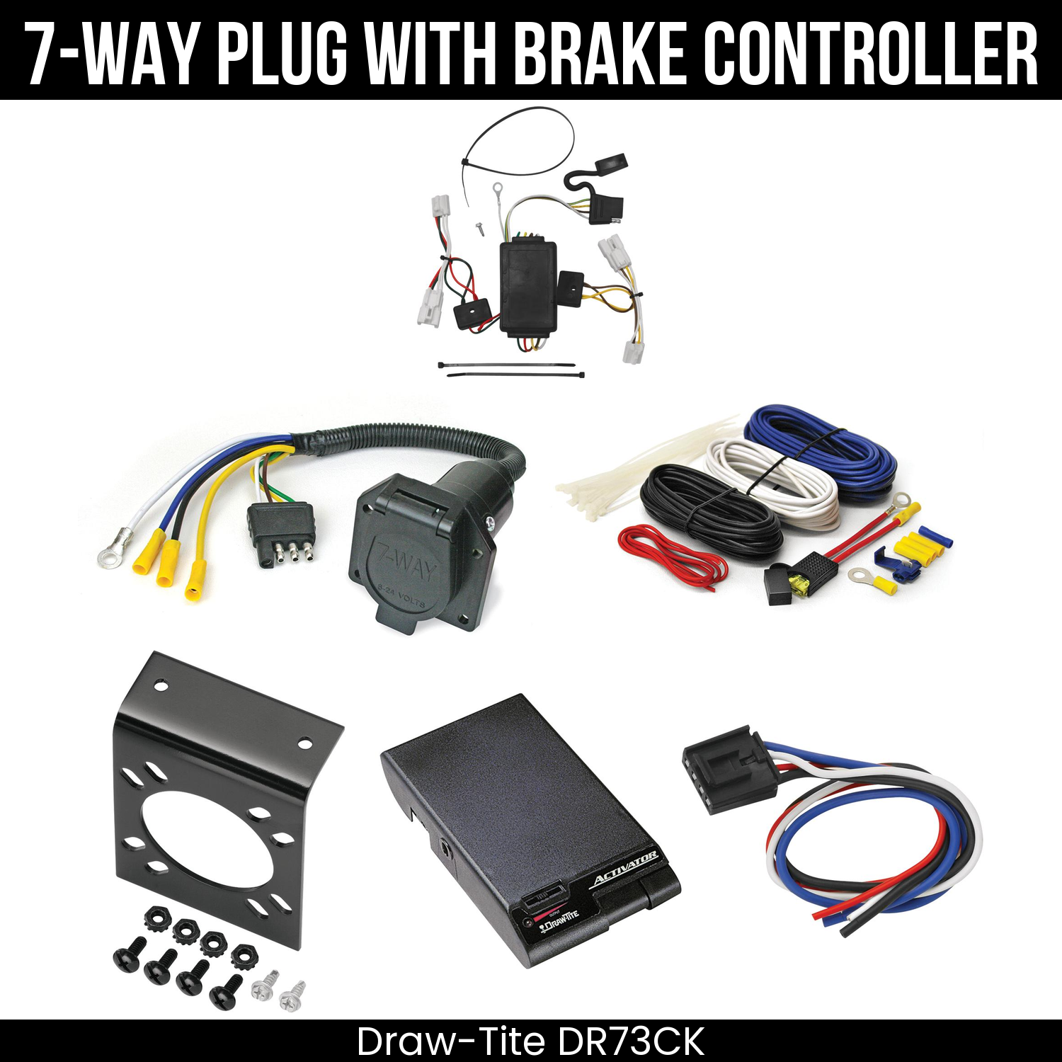 Trailer Wiring 7-Way Economy Plug w/ Bracket , Draw-Tite Activator Brake Control