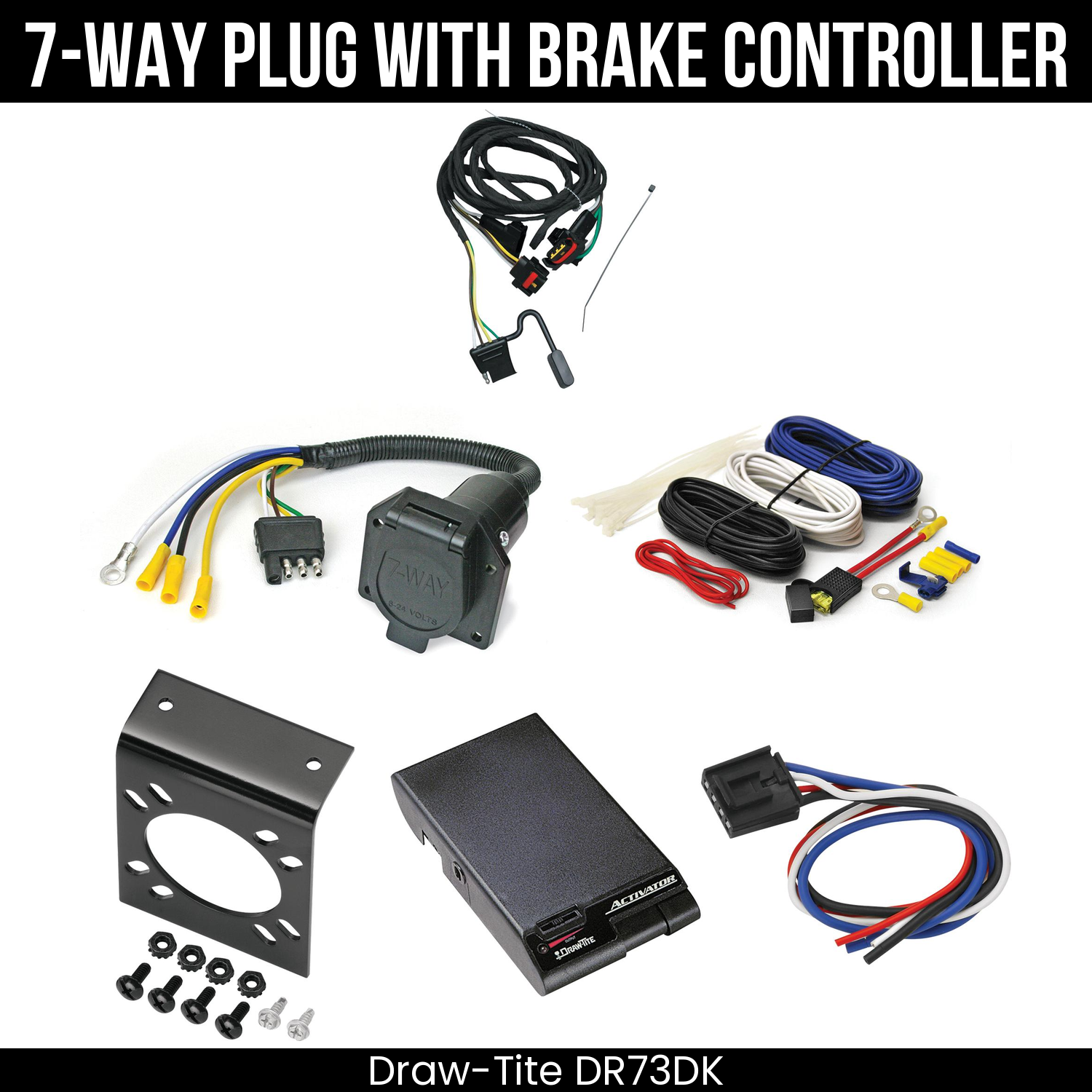 Trailer Wiring 7-Way Economy Plug w/ Bracket , Draw-Tite Activator Brake Control