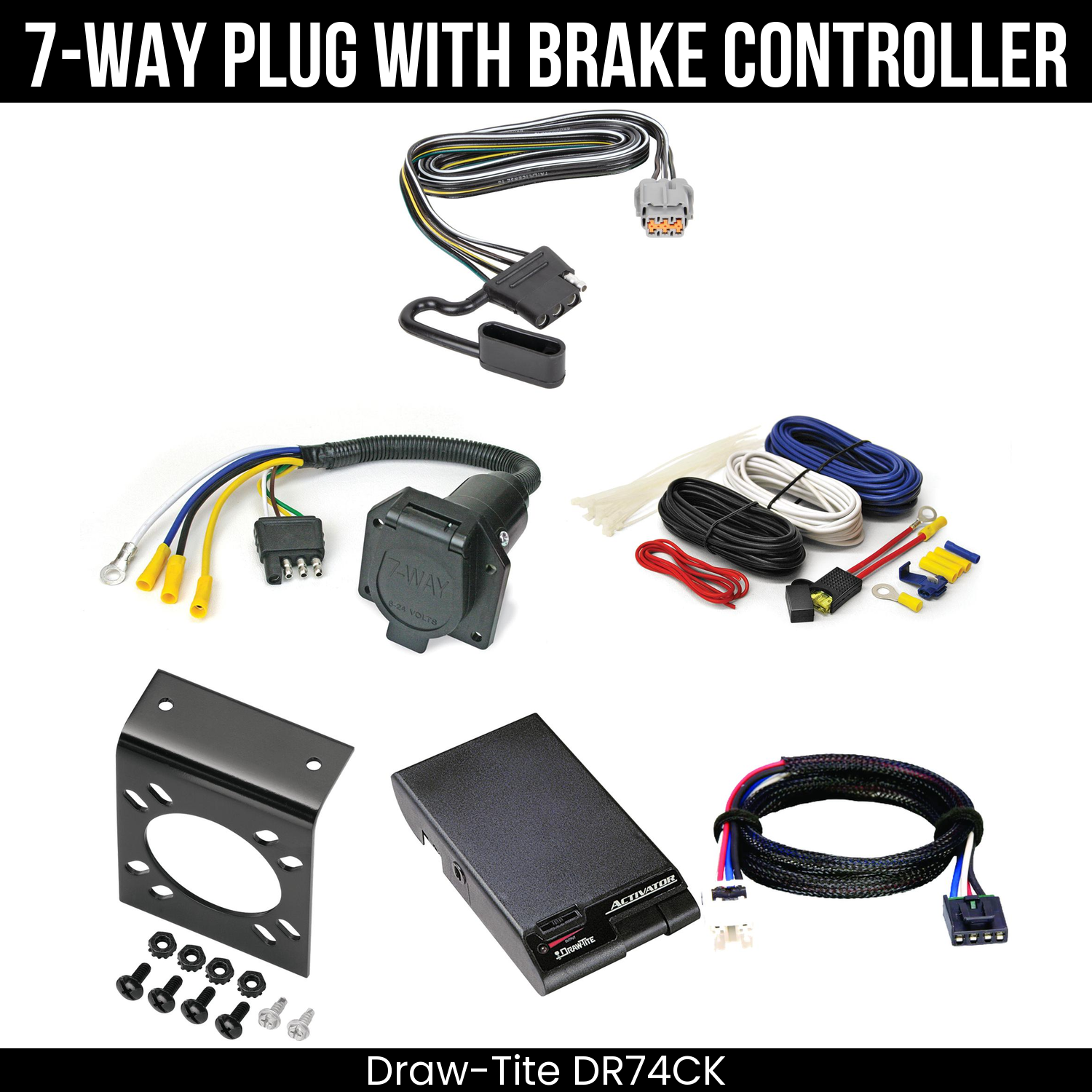 Trailer Wiring 7-Way Economy Plug w/ Bracket , Draw-Tite Activator Brake Control