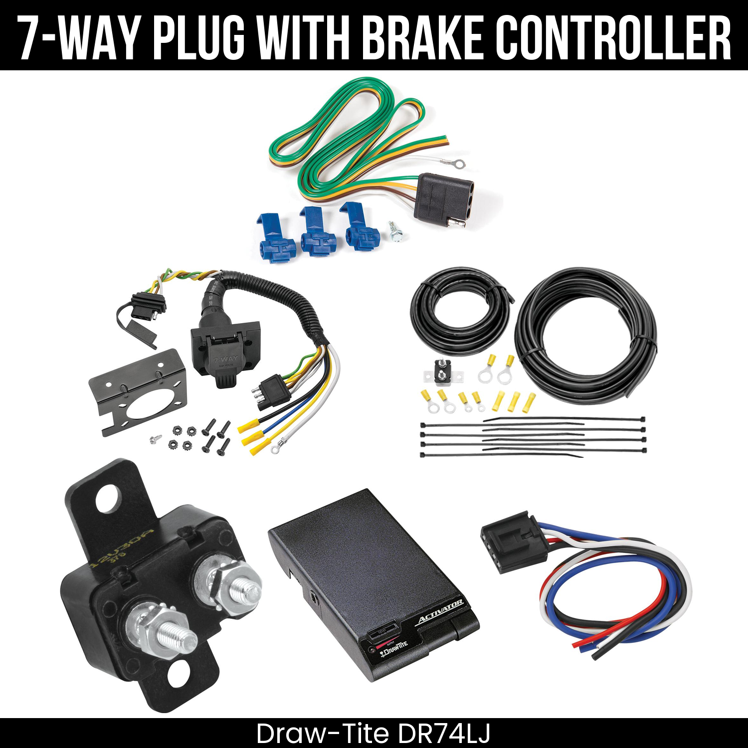 Trailer Wiring 7-Way Plug w/ Bracket , Draw-Tite Activator Brake Control