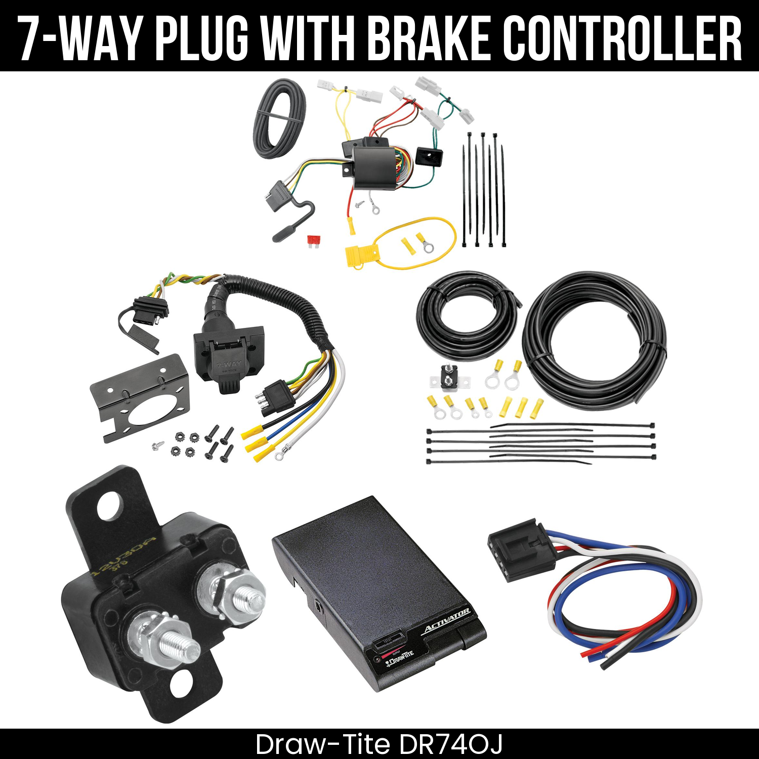 Trailer Wiring 7-Way Plug w/ Bracket , Draw-Tite Activator Brake Control