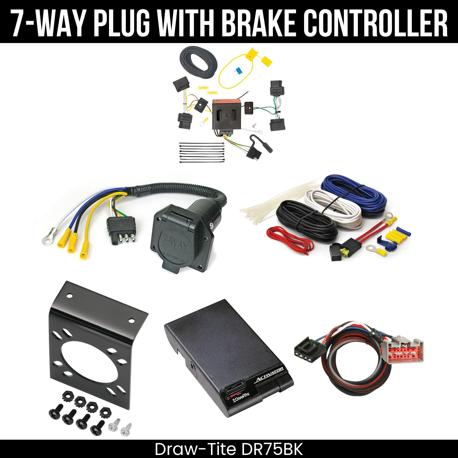 Trailer Wiring 7-Way Economy Plug w/ Bracket , Draw-Tite Activator Brake Control