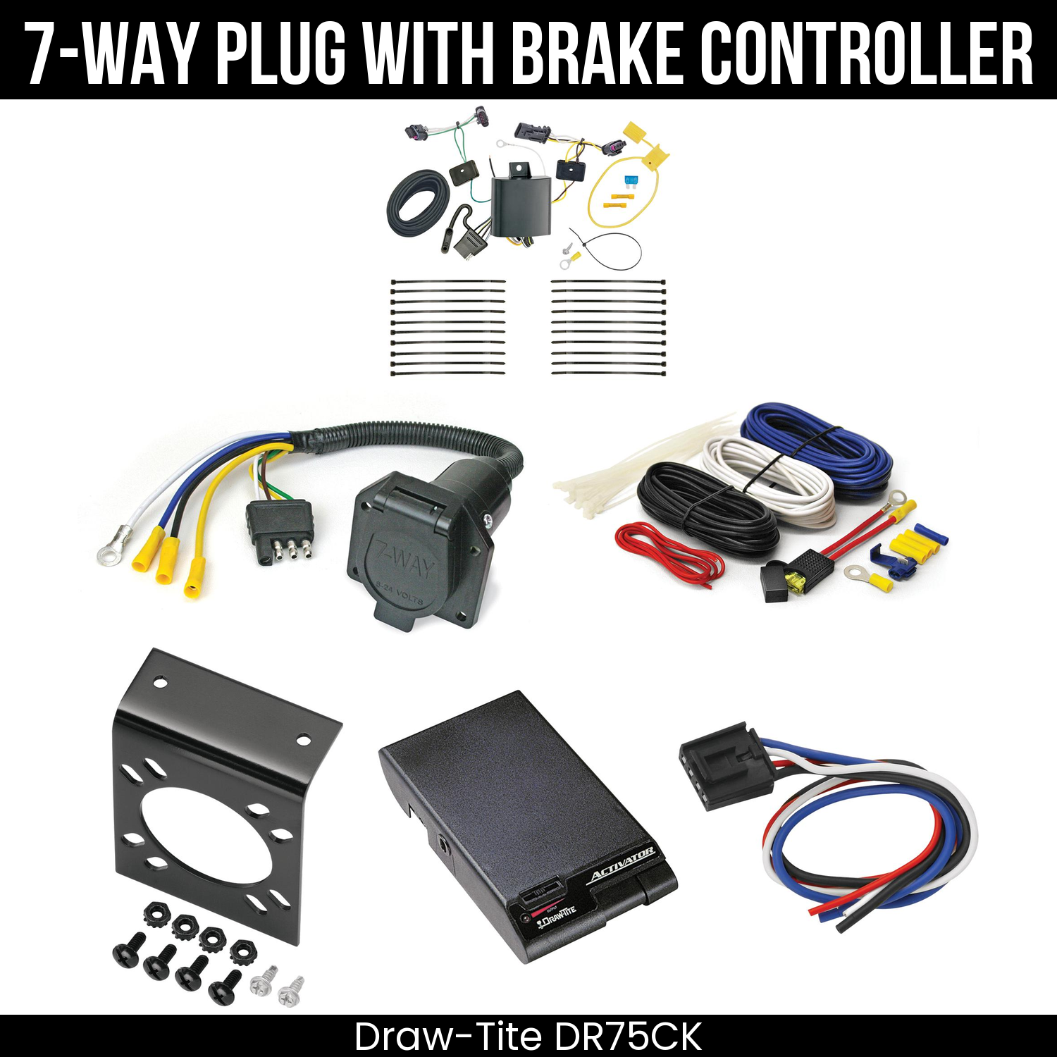 Trailer Wiring 7-Way Economy Plug w/ Bracket , Draw-Tite Activator Brake Control