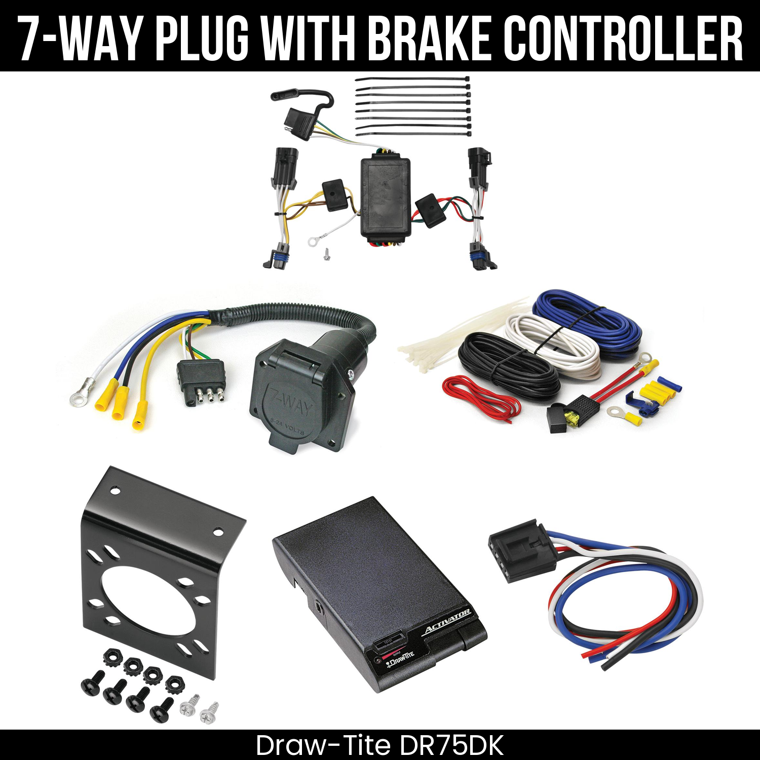 Trailer Wiring 7-Way Economy Plug w/ Bracket , Draw-Tite Activator Brake Control