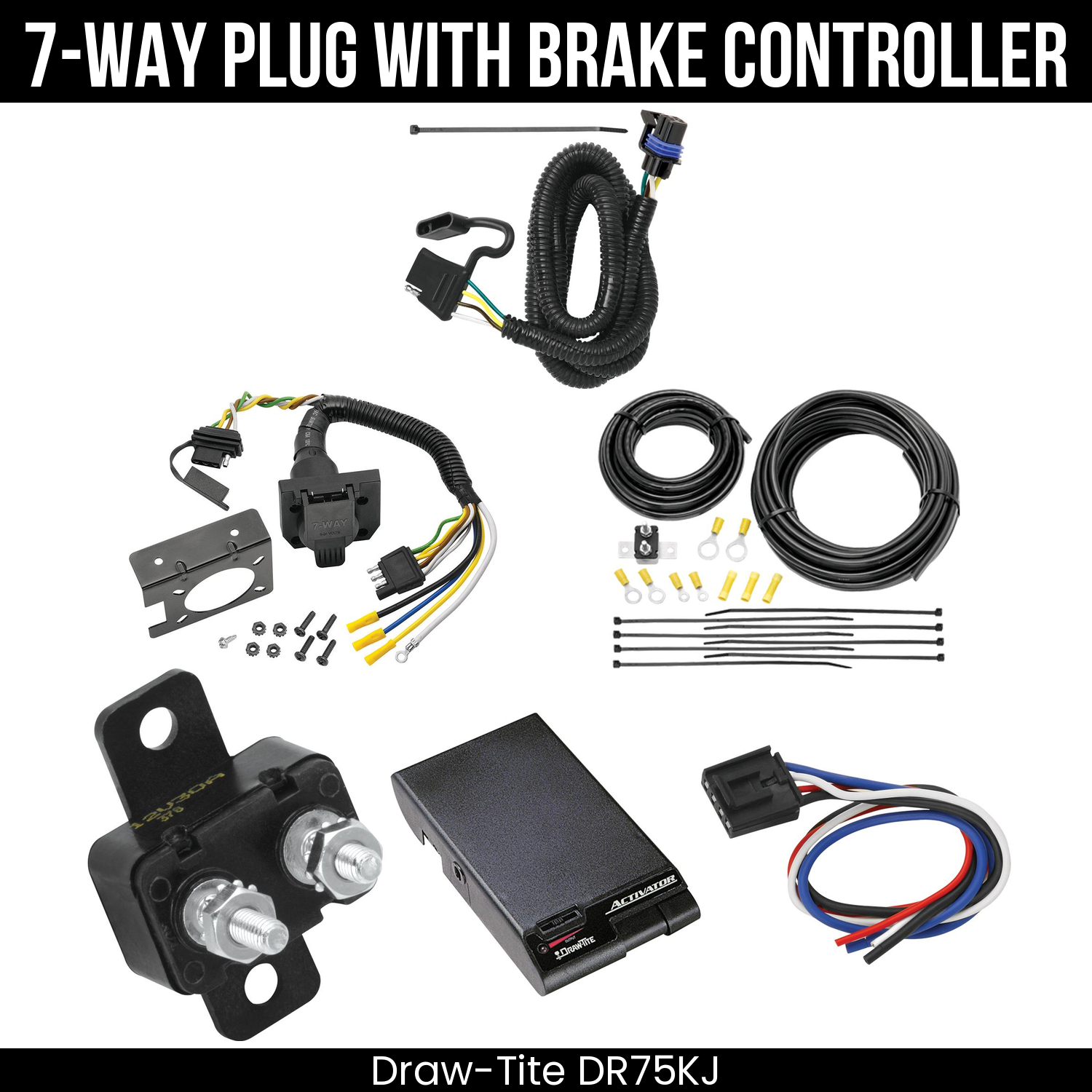 Trailer Wiring 7-Way Plug w/ Bracket , Draw-Tite Activator Brake Control