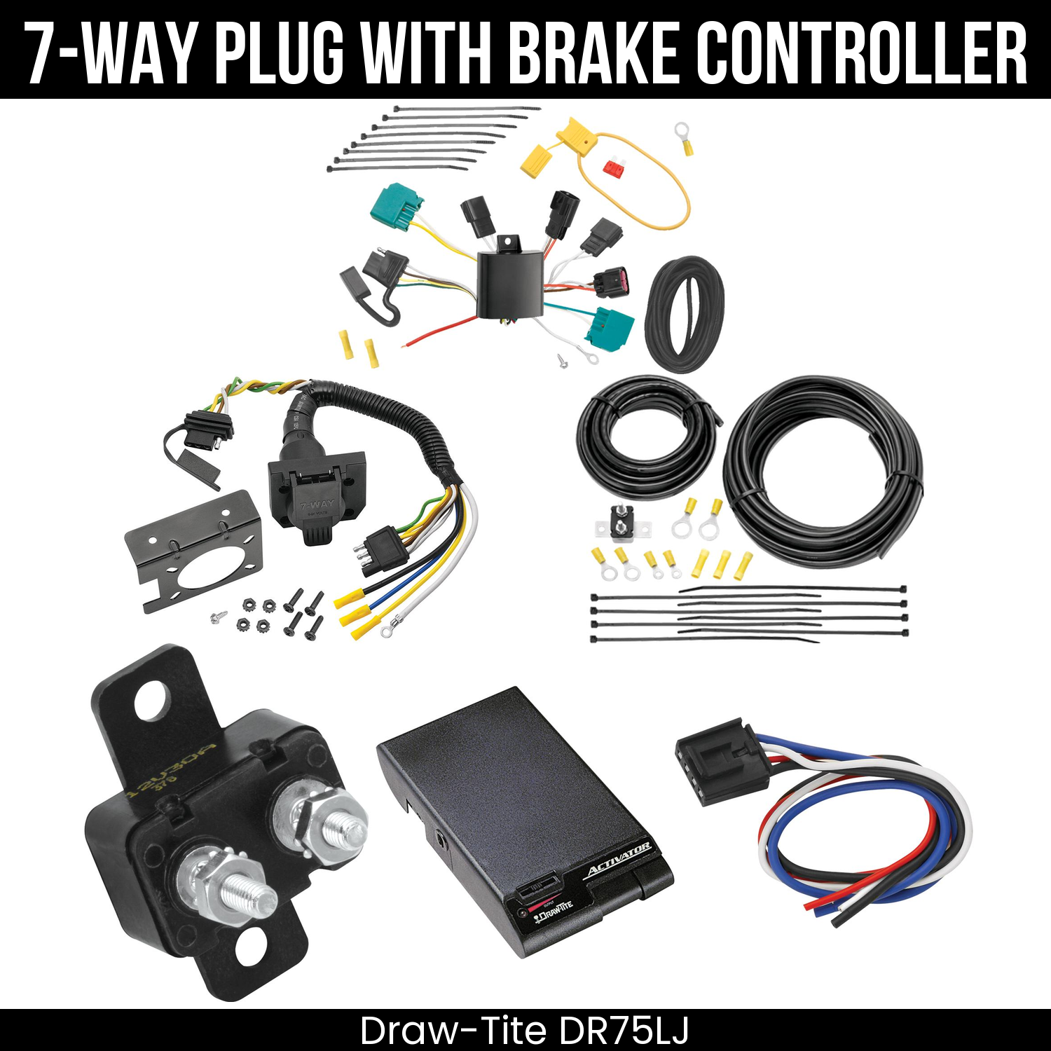 Trailer Wiring 7-Way Plug w/ Bracket , Draw-Tite Activator Brake Control