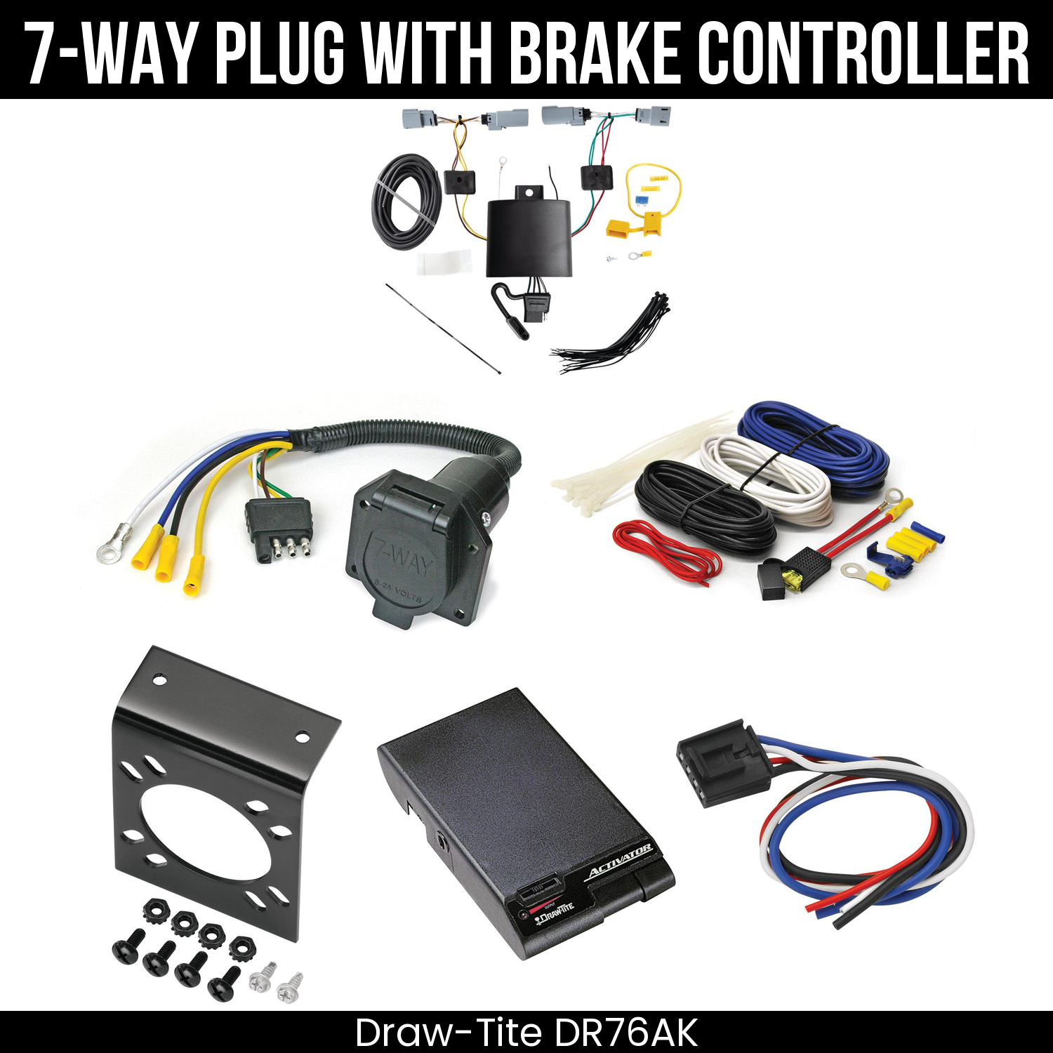 Trailer Wiring 7-Way Economy Plug w/ Bracket , Draw-Tite Activator Brake Control