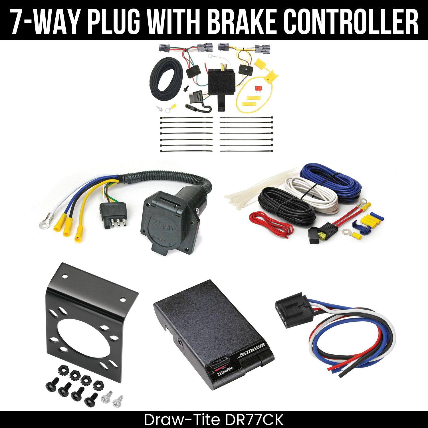 Trailer Wiring 7-Way Economy Plug w/ Bracket , Draw-Tite Activator Brake Control