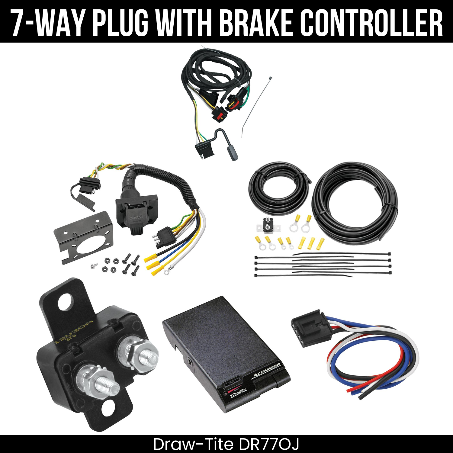Trailer Wiring 7-Way Plug w/ Bracket , Draw-Tite Activator Brake Control