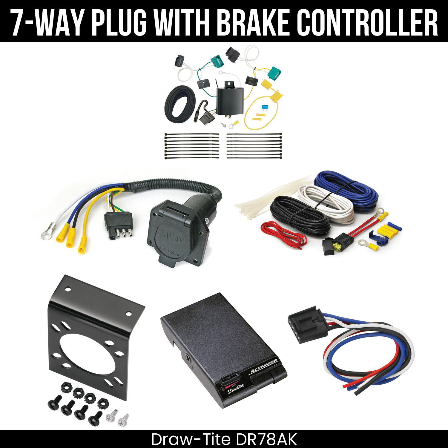 Trailer Wiring 7-Way Economy Plug w/ Bracket , Draw-Tite Activator Brake Control
