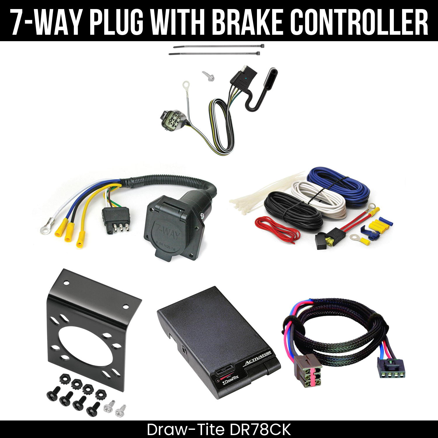 Trailer Wiring 7-Way Economy Plug w/ Bracket , Draw-Tite Activator Brake Control