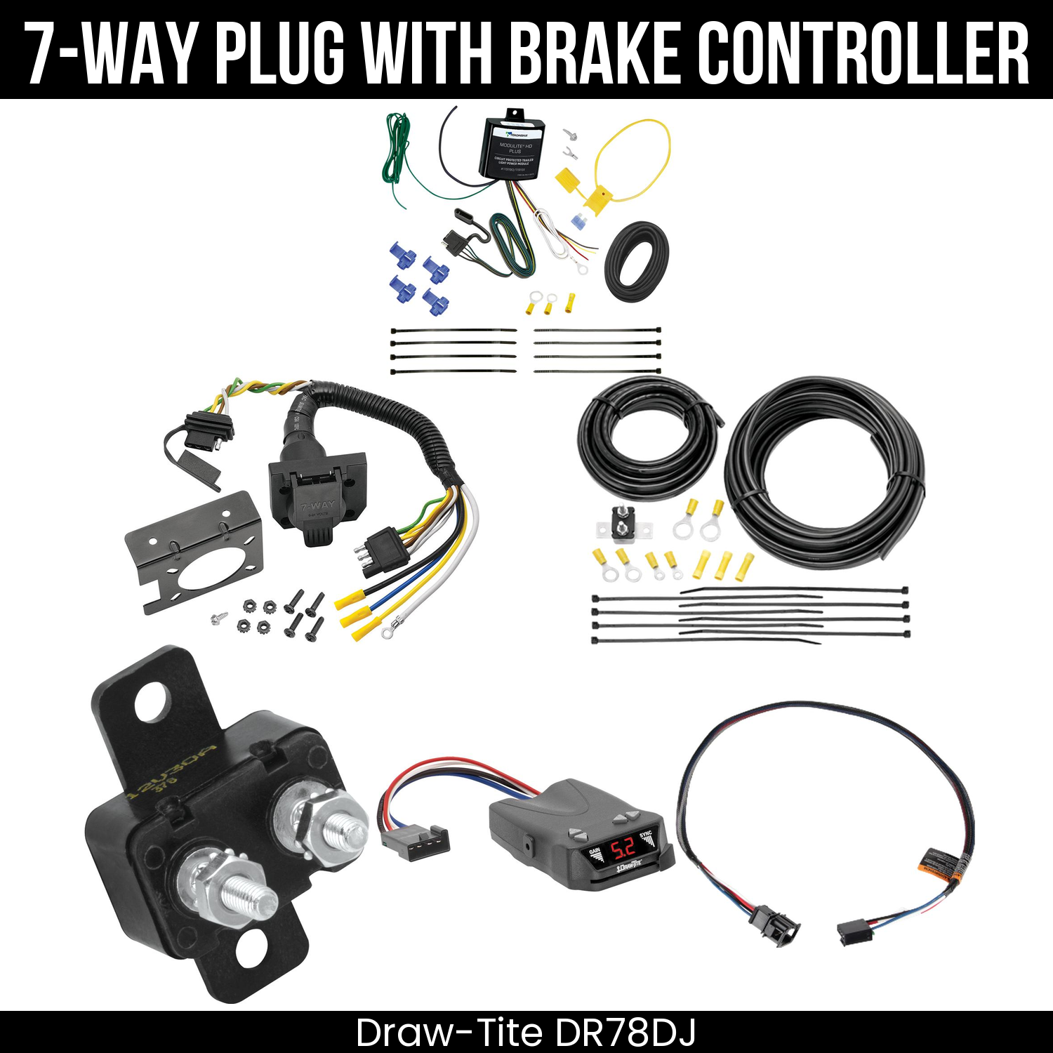 Trailer Wiring 7-Way Plug w/ Bracket , Draw-Tite Activator IV Brake Control