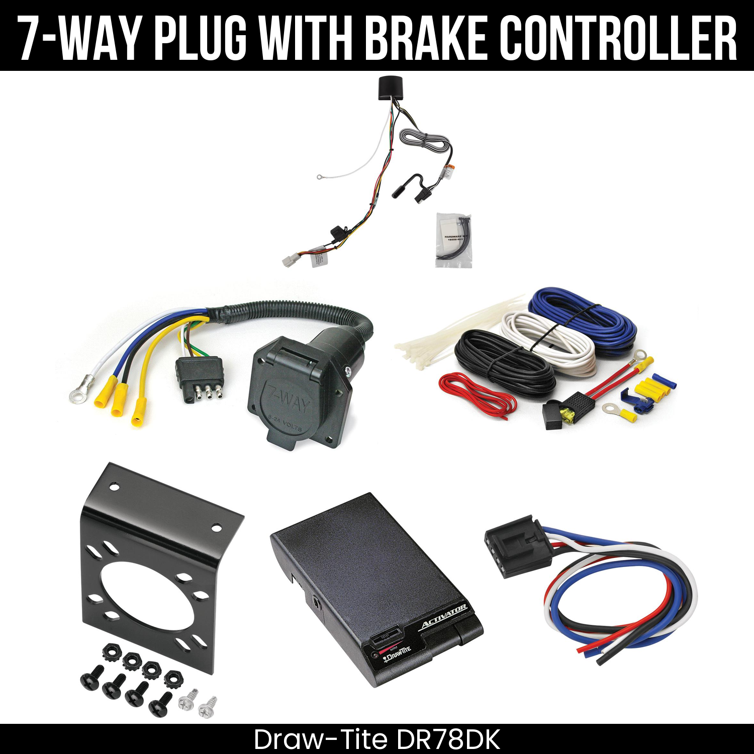 Trailer Wiring 7-Way Economy Plug w/ Bracket , Draw-Tite Activator Brake Control