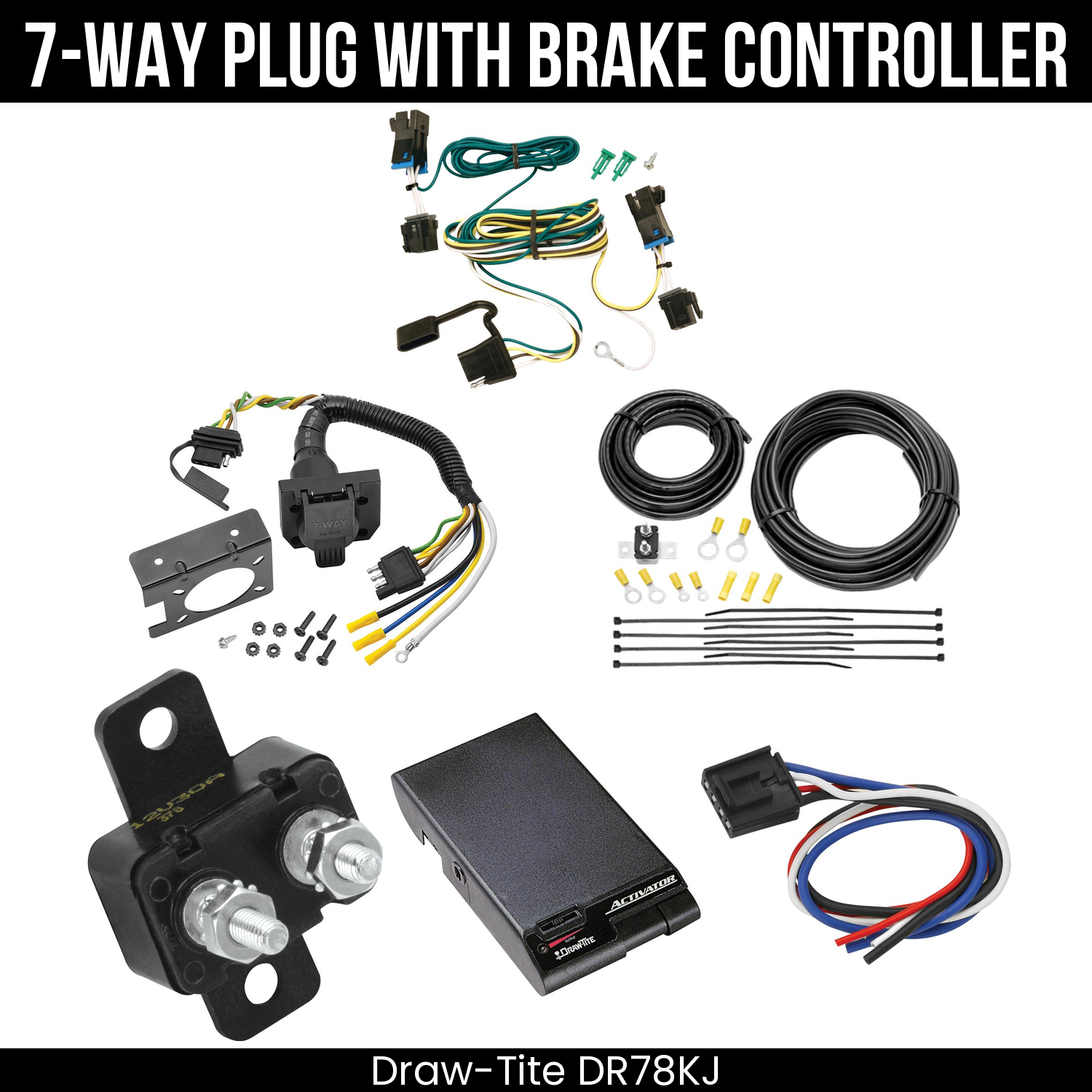 Trailer Wiring 7-Way Plug w/ Bracket , Draw-Tite Activator Brake Control