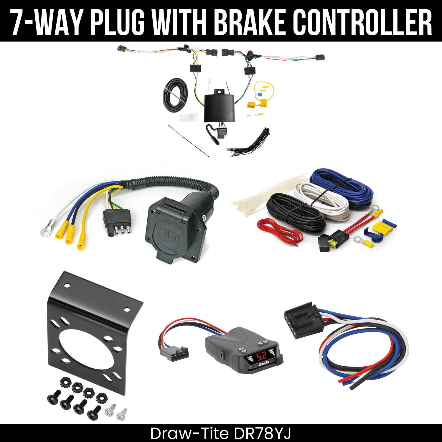 Trailer Wiring 7-Way Economy Plug w/ Bracket , Draw-Tite Activator IV Brake Control
