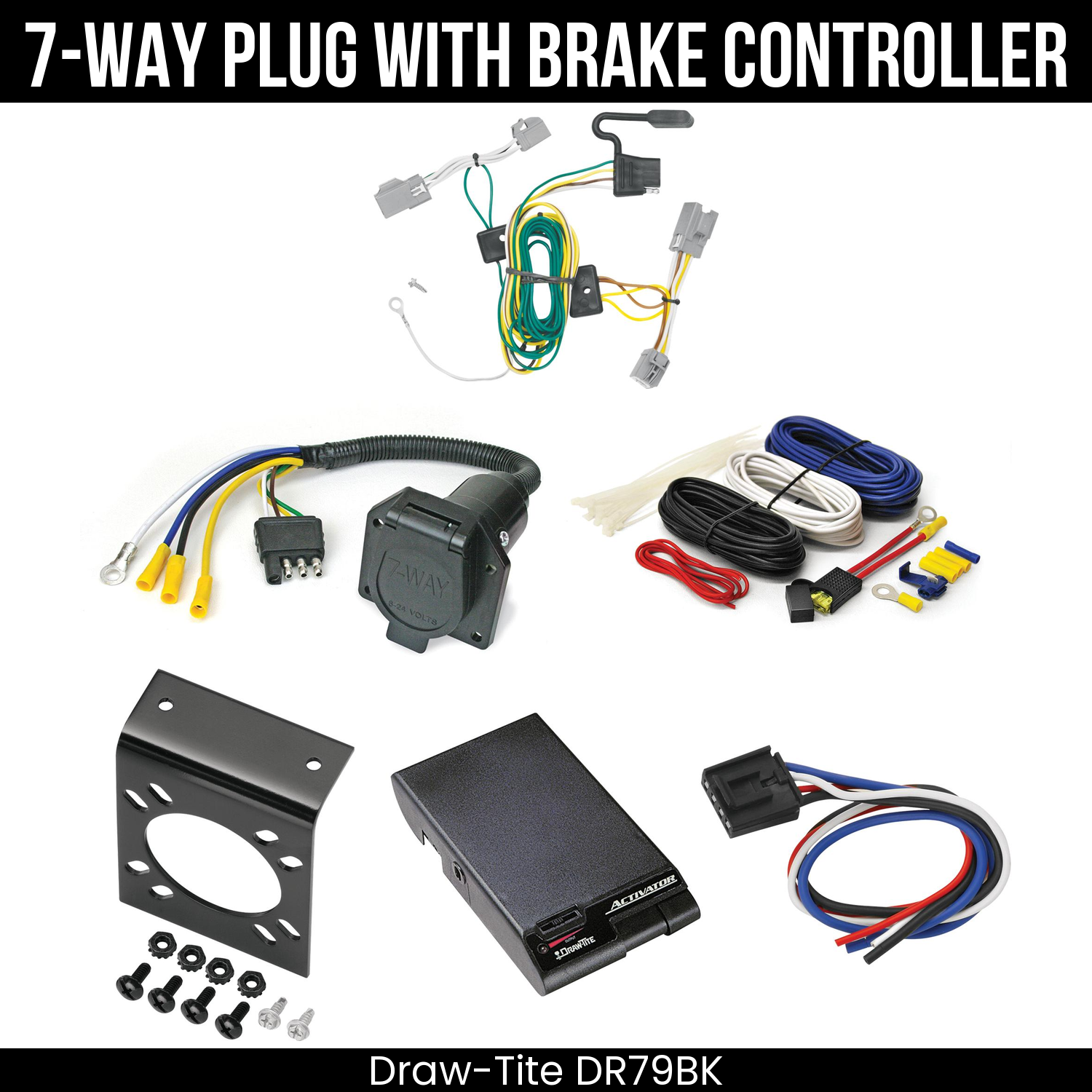 Trailer Wiring 7-Way Economy Plug w/ Bracket , Draw-Tite Activator Brake Control