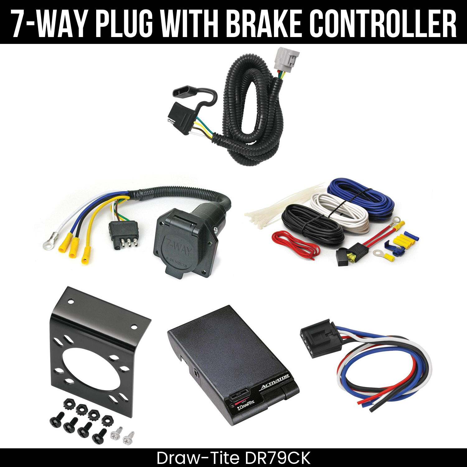 Trailer Wiring 7-Way Economy Plug w/ Bracket , Draw-Tite Activator Brake Control