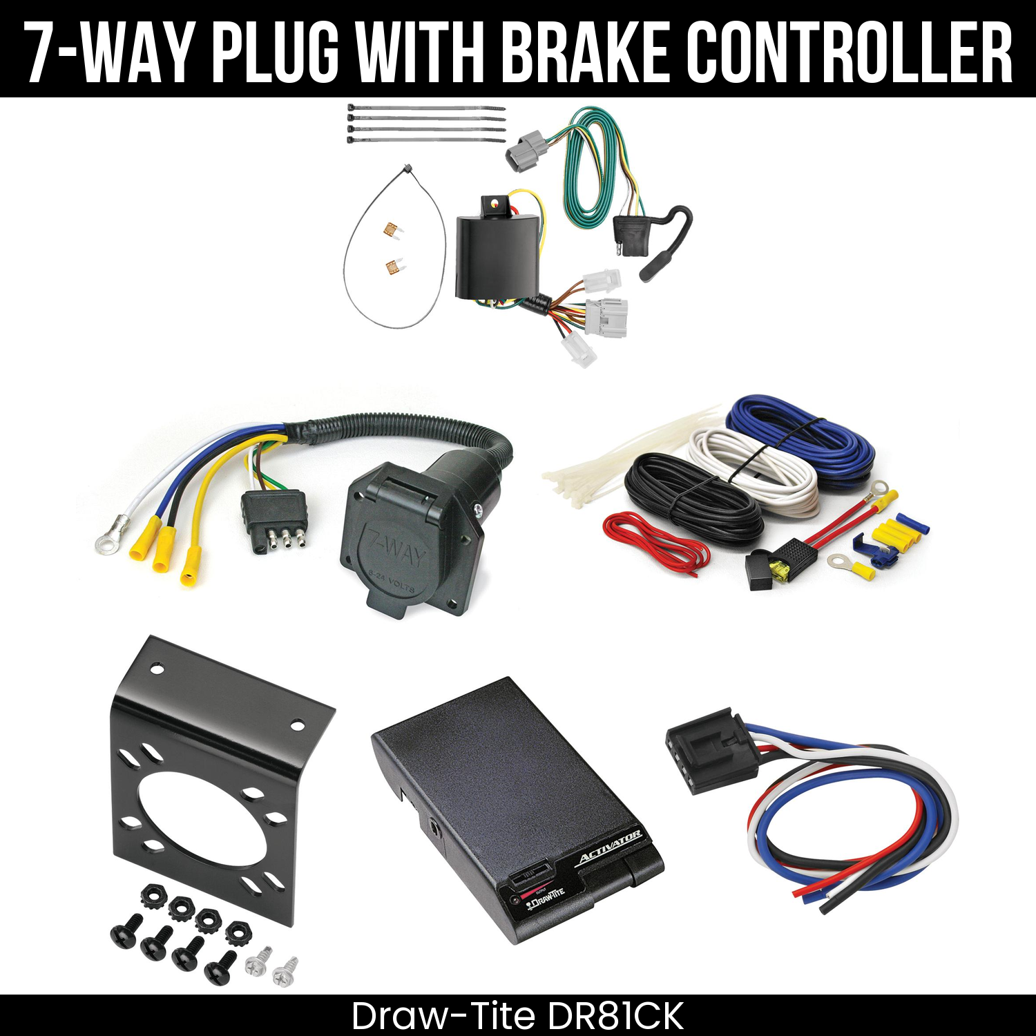 Trailer Wiring 7-Way Economy Plug w/ Bracket , Draw-Tite Activator Brake Control