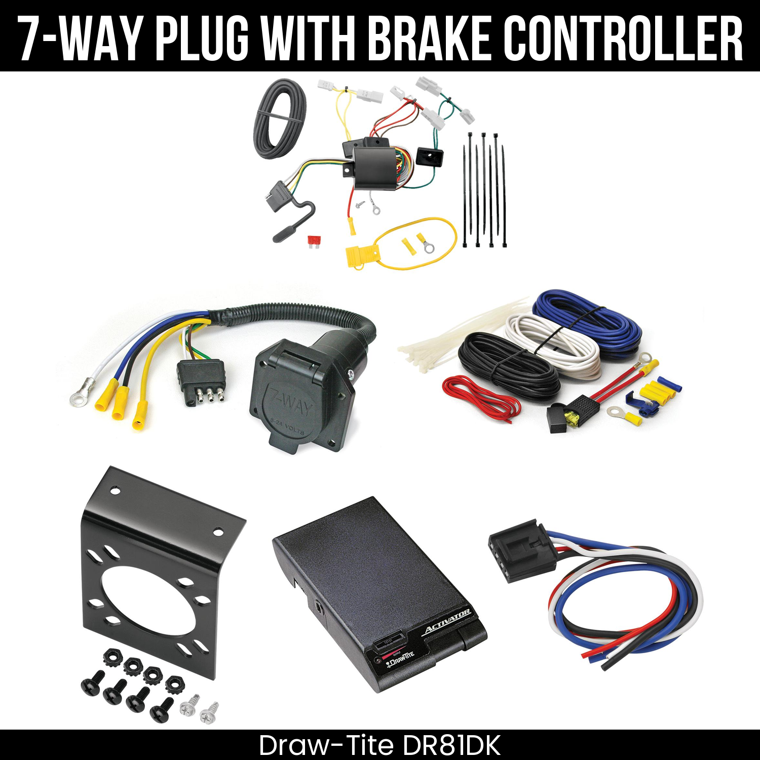 Trailer Wiring 7-Way Economy Plug w/ Bracket , Draw-Tite Activator Brake Control