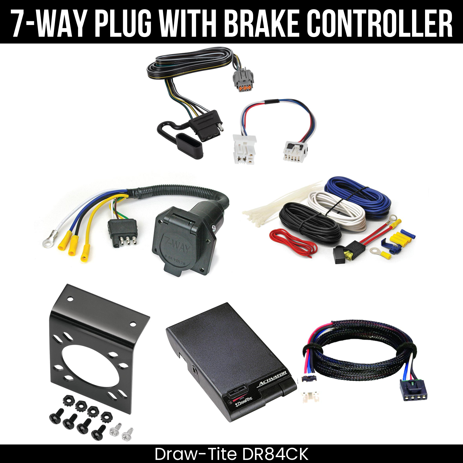 Trailer Wiring 7-Way Economy Plug w/ Bracket , Draw-Tite Activator Brake Control