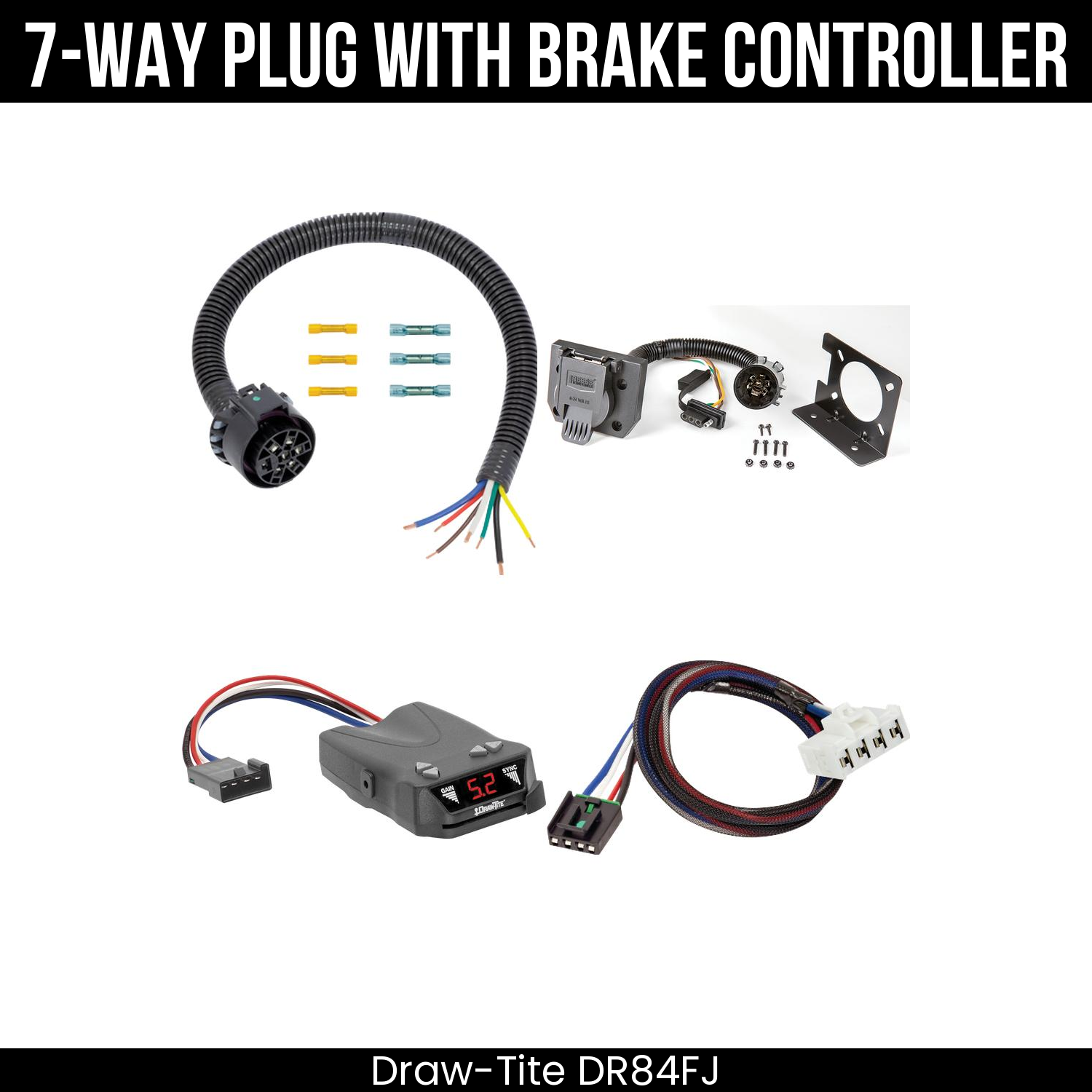 Trailer Wiring 7-Way Plug w/ Bracket , Draw-Tite Activator IV Brake Control