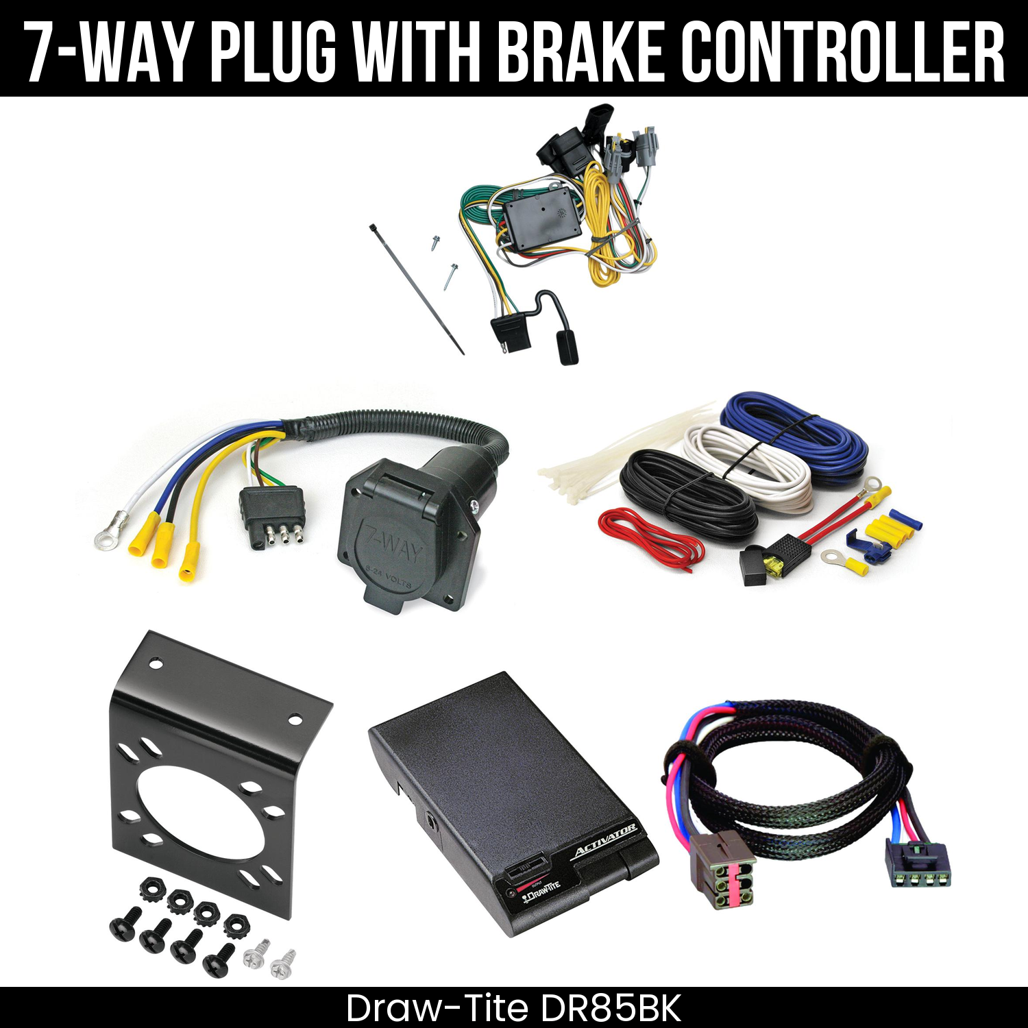 Trailer Wiring 7-Way Economy Plug w/ Bracket , Draw-Tite Activator Brake Control