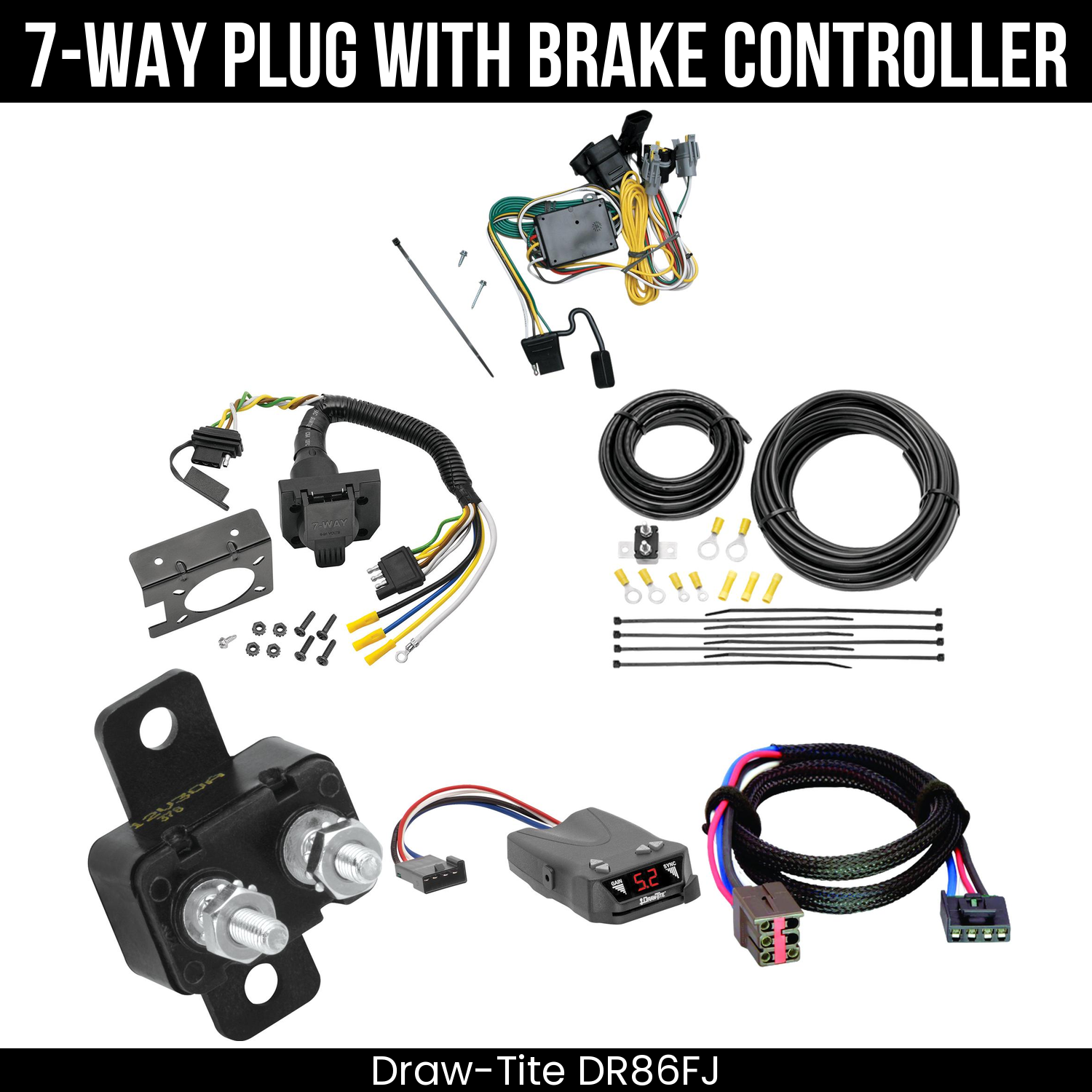 Trailer Wiring 7-Way Plug w/ Bracket , Draw-Tite Activator IV Brake Control
