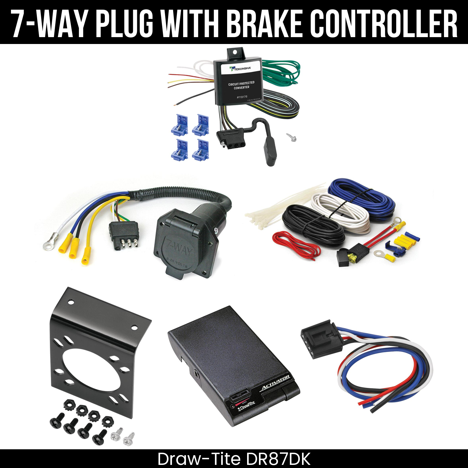 Trailer Wiring 7-Way Economy Plug w/ Bracket , Draw-Tite Activator Brake Control