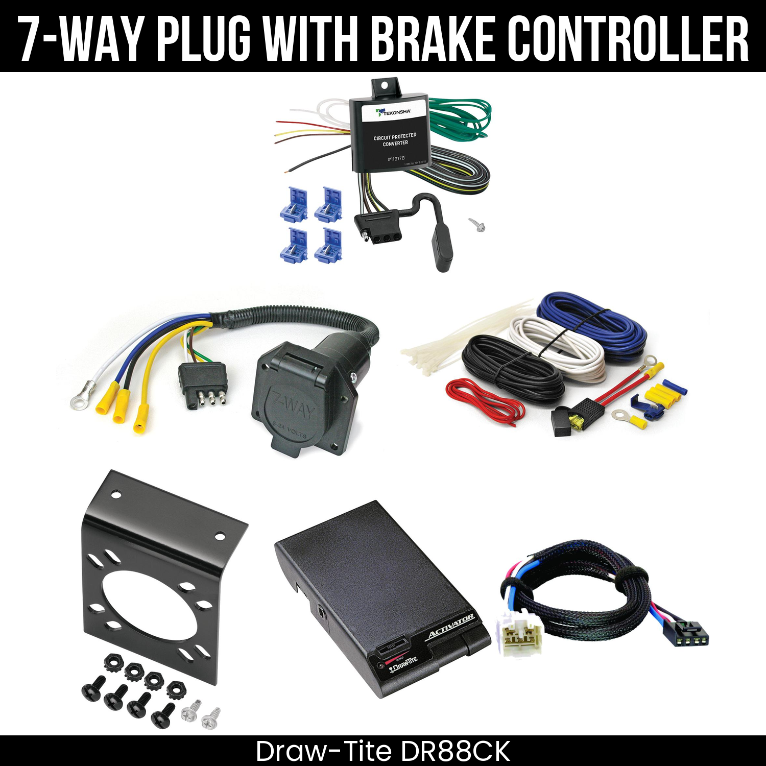 Trailer Wiring 7-Way Economy Plug w/ Bracket , Draw-Tite Activator Brake Control