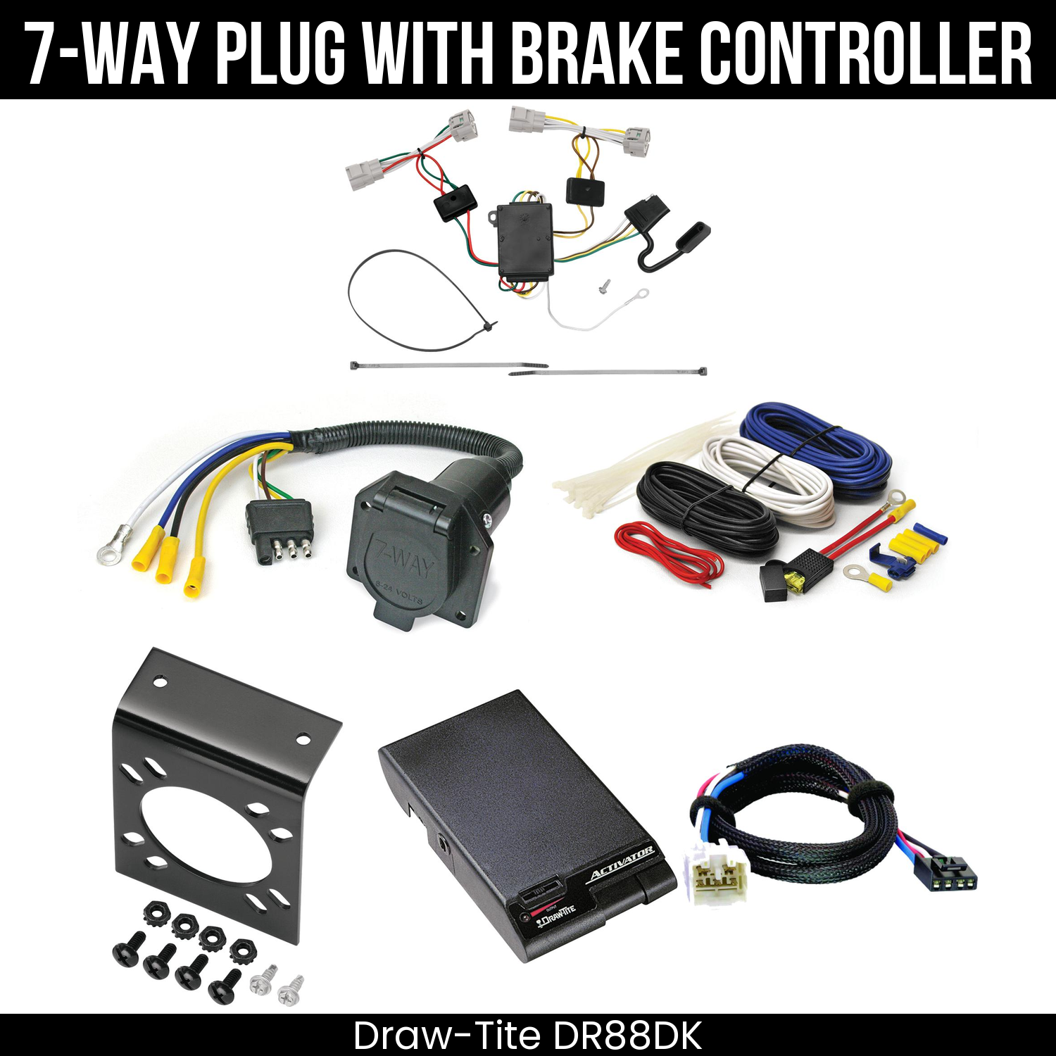 Trailer Wiring 7-Way Economy Plug w/ Bracket , Draw-Tite Activator Brake Control