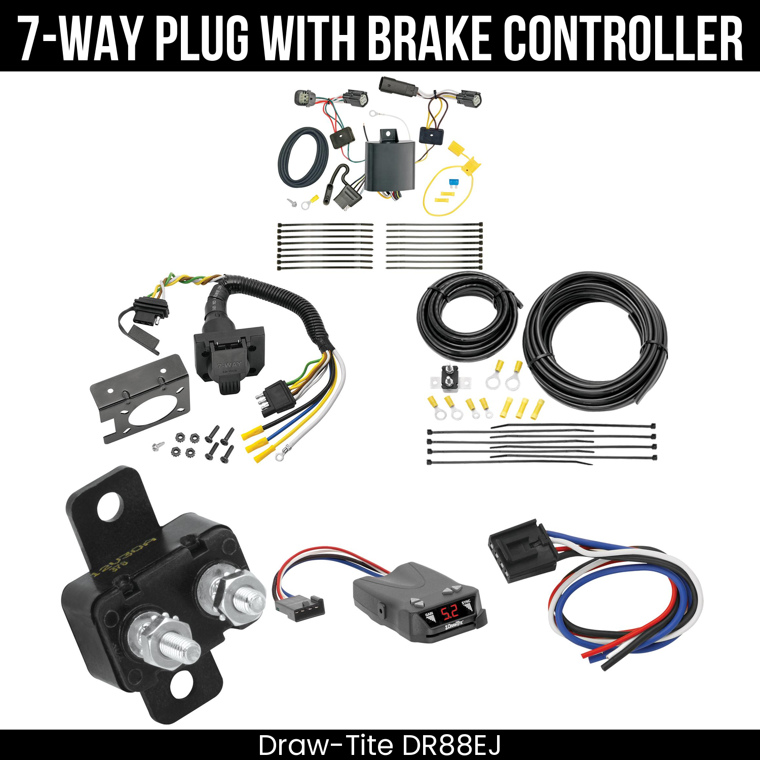 Trailer Wiring 7-Way Plug w/ Bracket , Draw-Tite Activator IV Brake Control