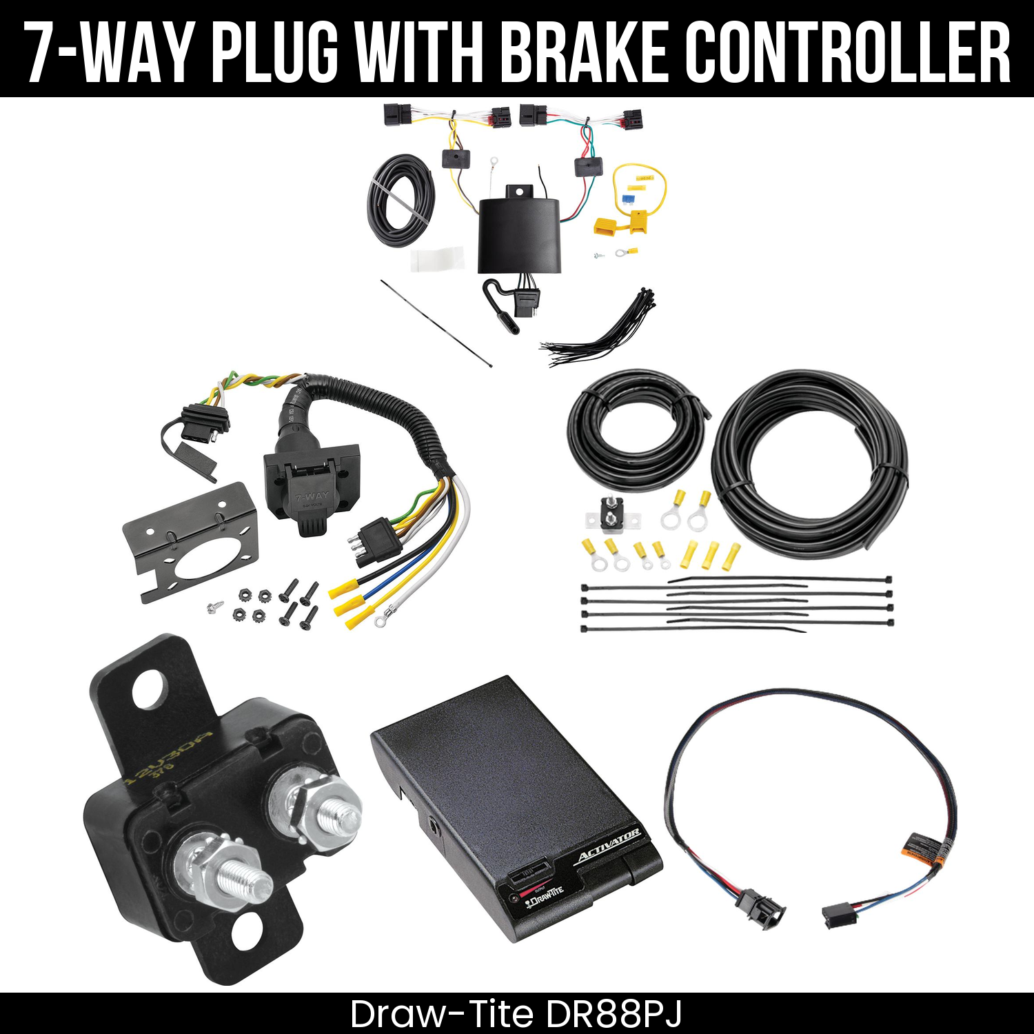 Trailer Wiring 7-Way Plug w/ Bracket , Draw-Tite Activator Brake Control