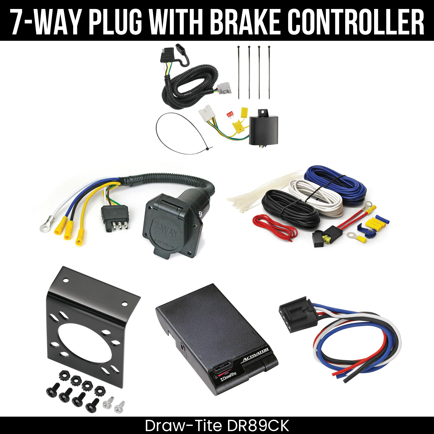 Trailer Wiring 7-Way Economy Plug w/ Bracket , Draw-Tite Activator Brake Control