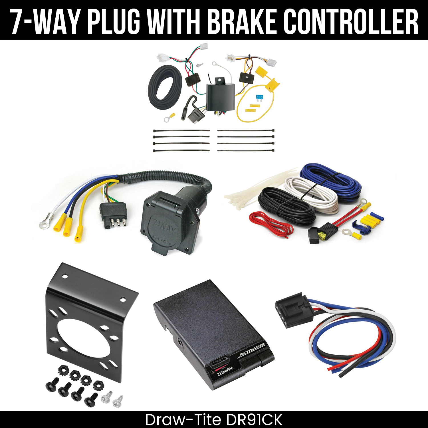 Trailer Wiring 7-Way Economy Plug w/ Bracket , Draw-Tite Activator Brake Control