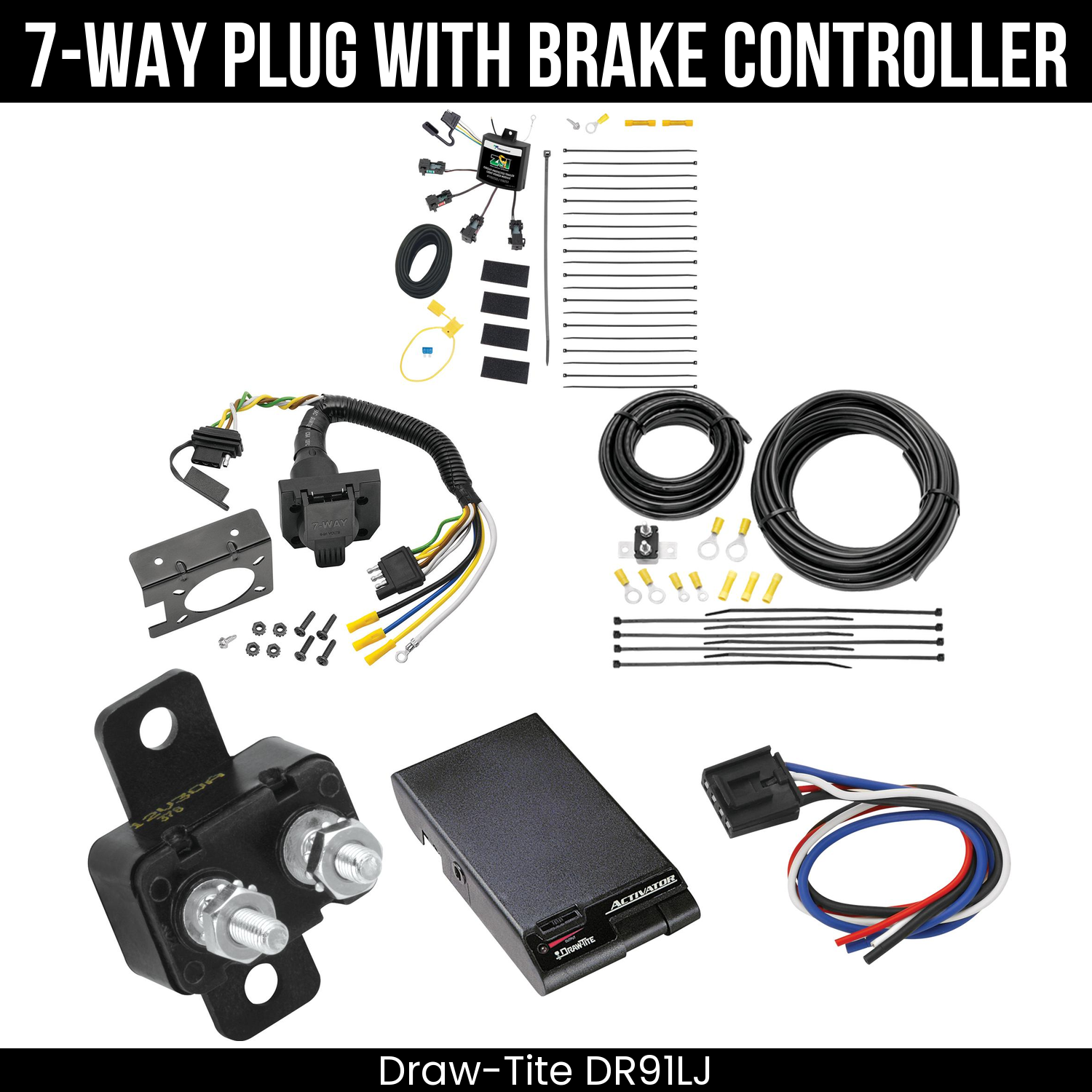 Trailer Wiring 7-Way Plug w/ Bracket , Draw-Tite Activator Brake Control