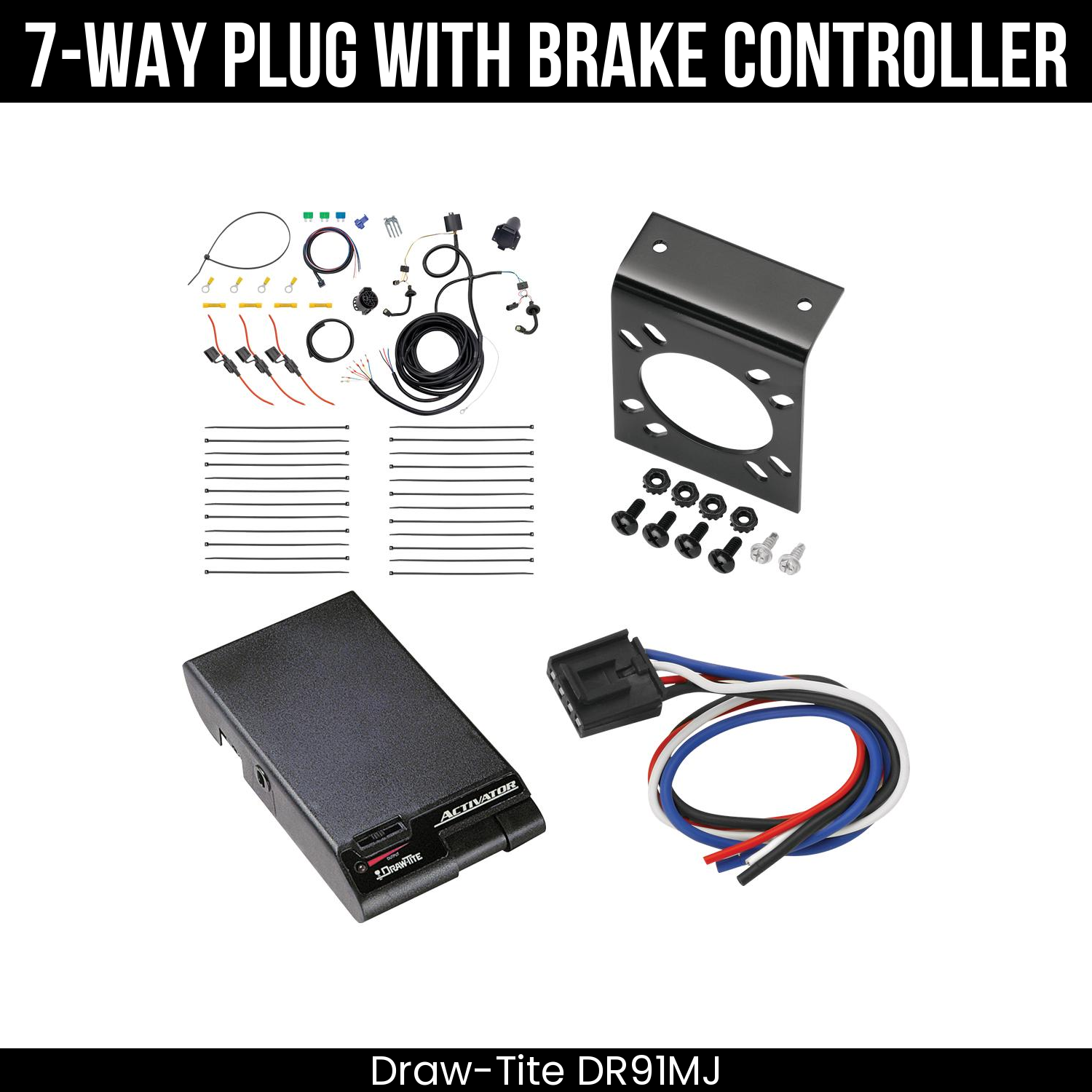 Trailer Wiring 7-Way Plug w/ Bracket , Draw-Tite Activator Brake Control