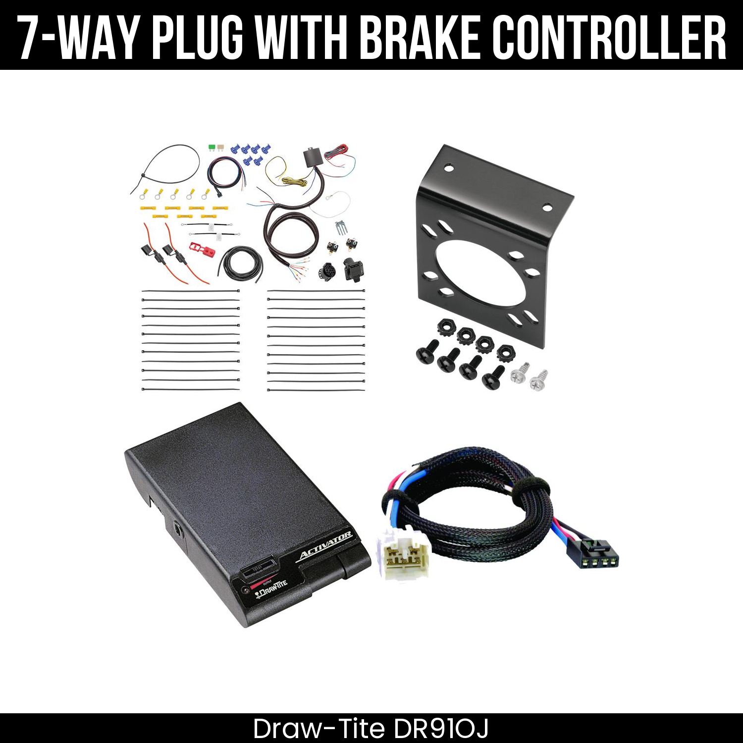 Trailer Wiring 7-Way Plug w/ Bracket , Draw-Tite Activator Brake Control