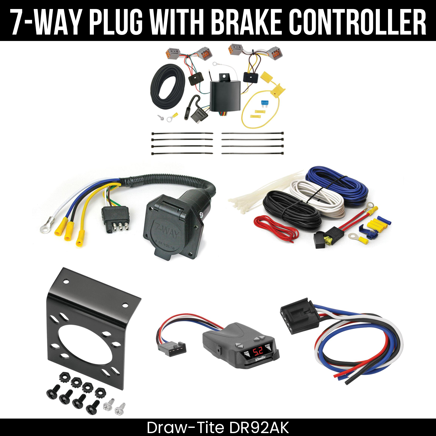 Trailer Wiring 7-Way Economy Plug w/ Bracket , Draw-Tite Activator IV Brake Control