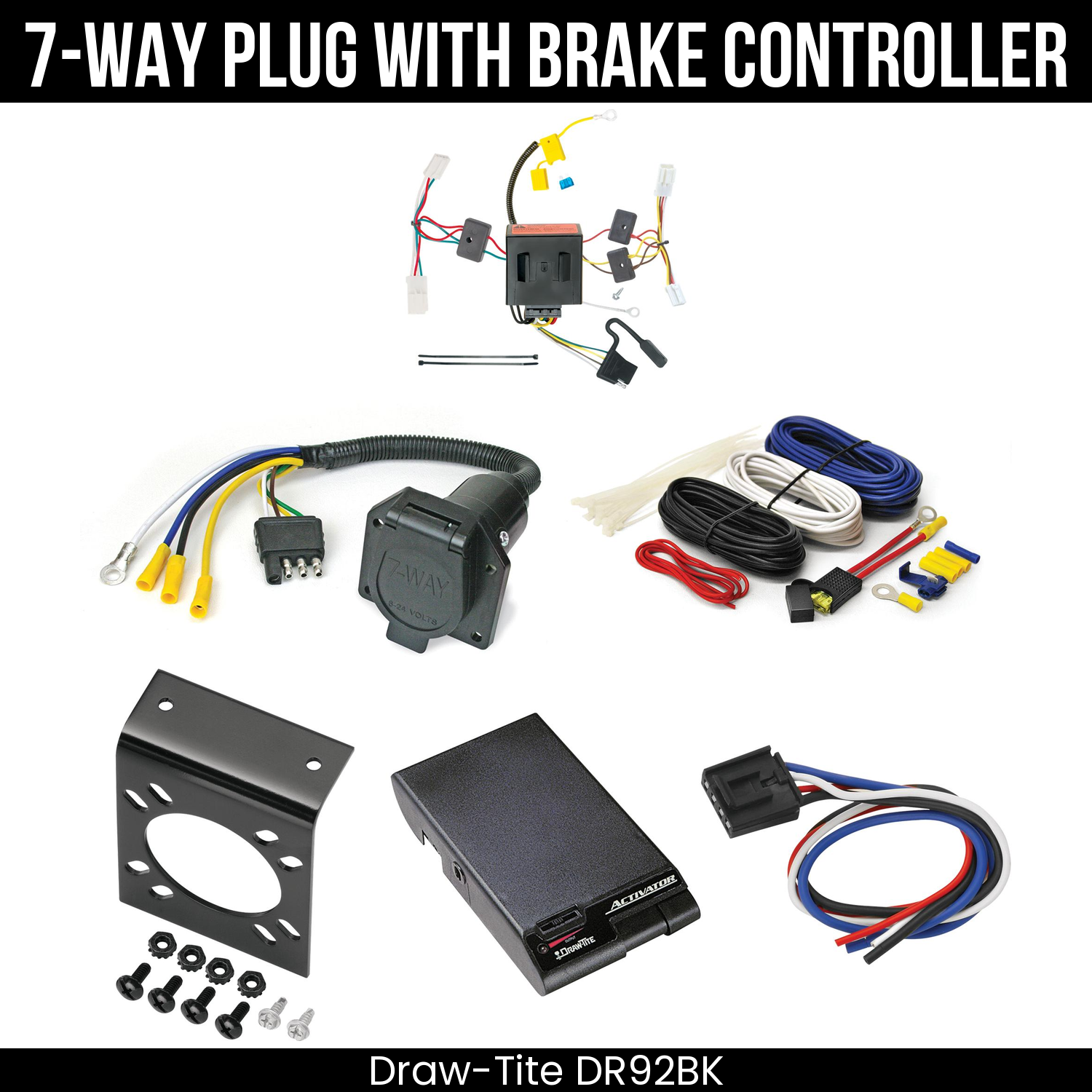 Trailer Wiring 7-Way Economy Plug w/ Bracket , Draw-Tite Activator Brake Control