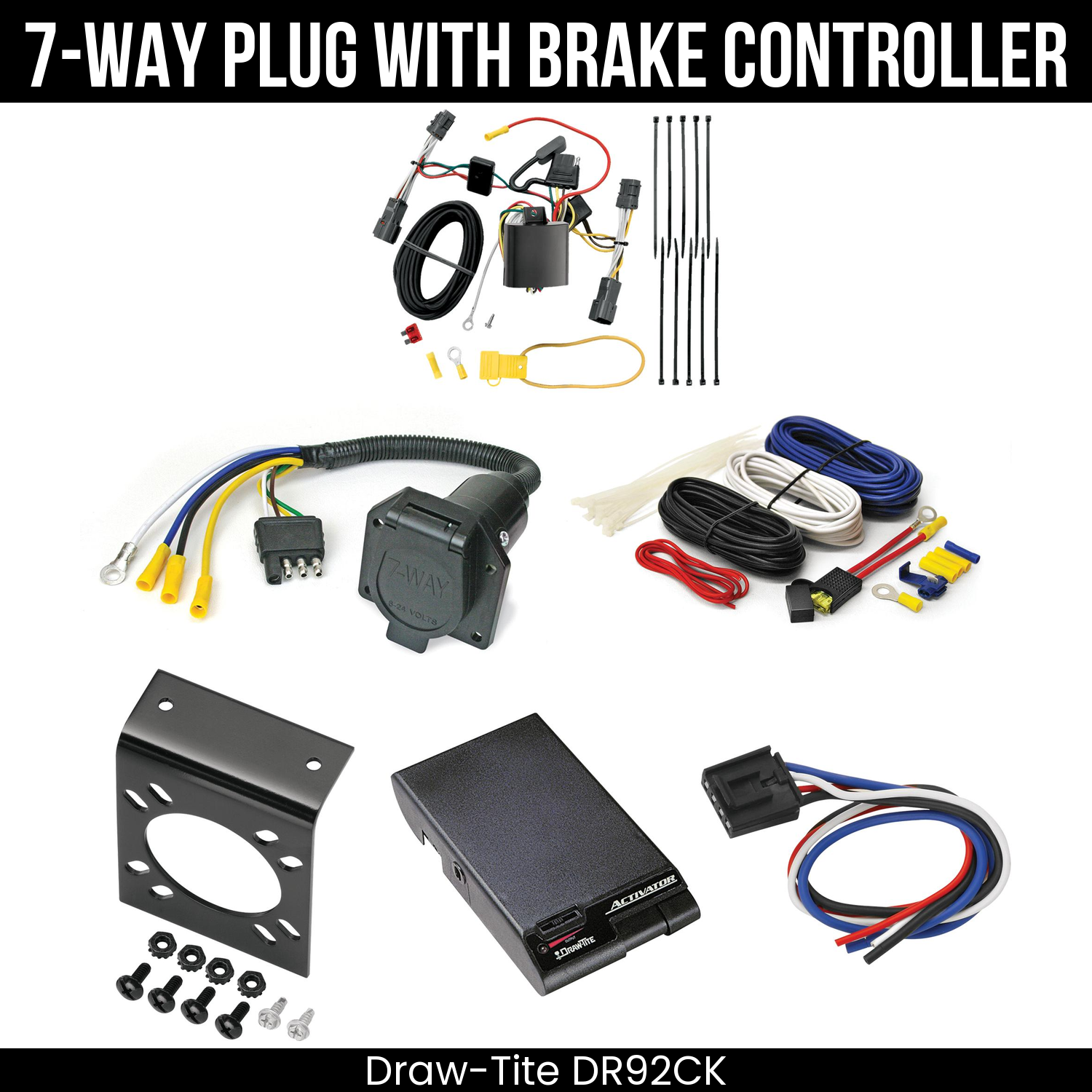 Trailer Wiring 7-Way Economy Plug w/ Bracket , Draw-Tite Activator Brake Control