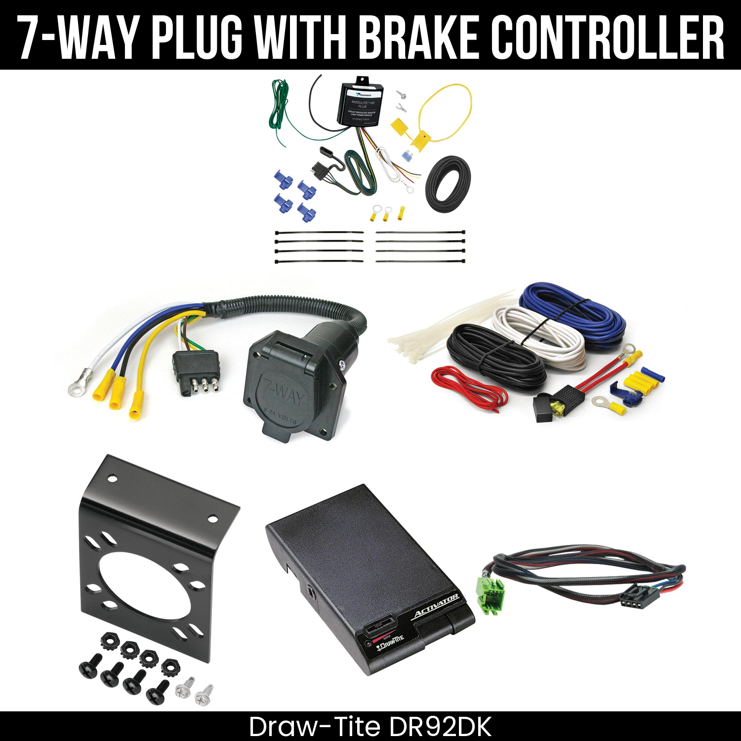 Trailer Wiring 7-Way Economy Plug w/ Bracket , Draw-Tite Activator Brake Control