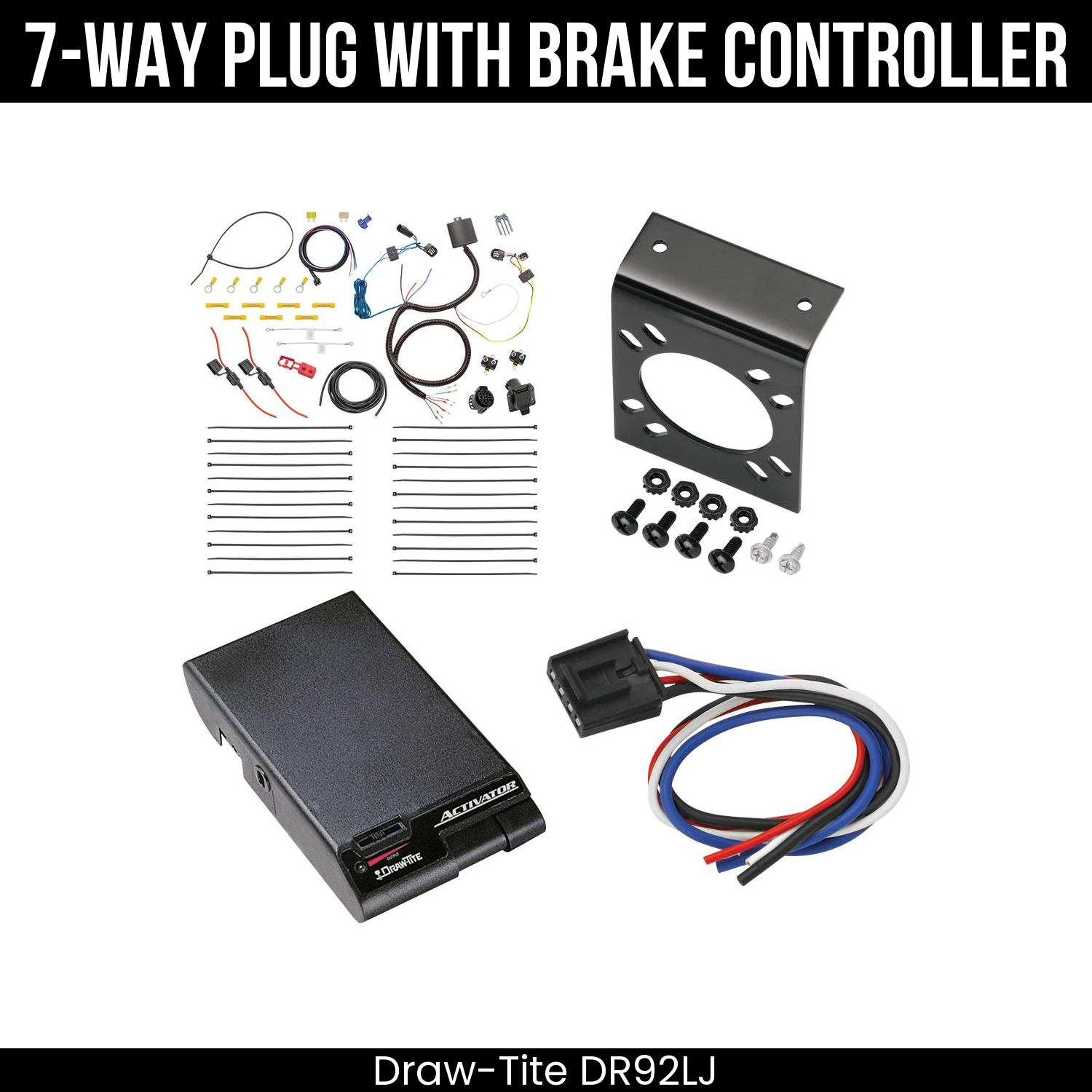 Trailer Wiring 7-Way Plug w/ Bracket , Draw-Tite Activator Brake Control