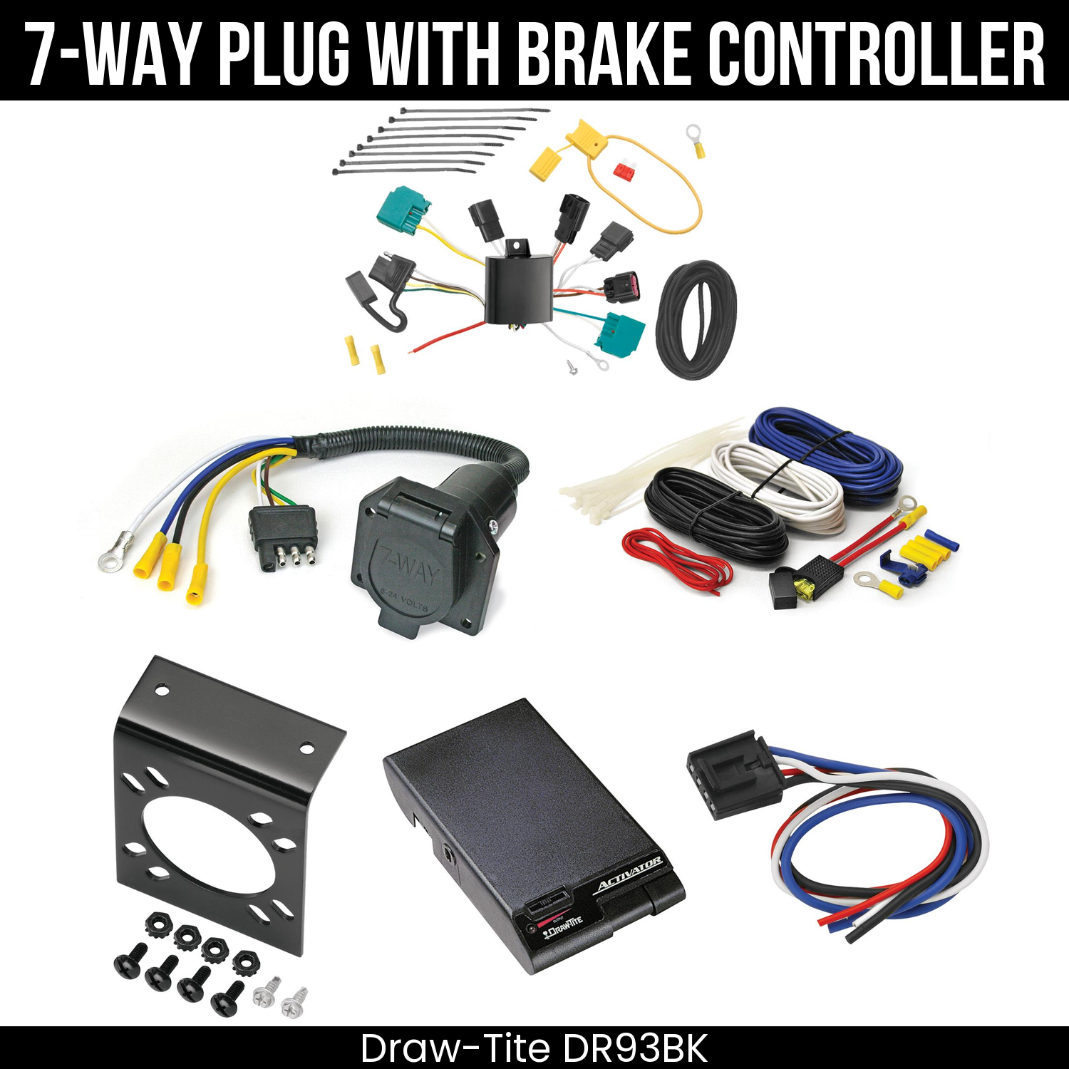 Trailer Wiring 7-Way Economy Plug w/ Bracket , Draw-Tite Activator Brake Control
