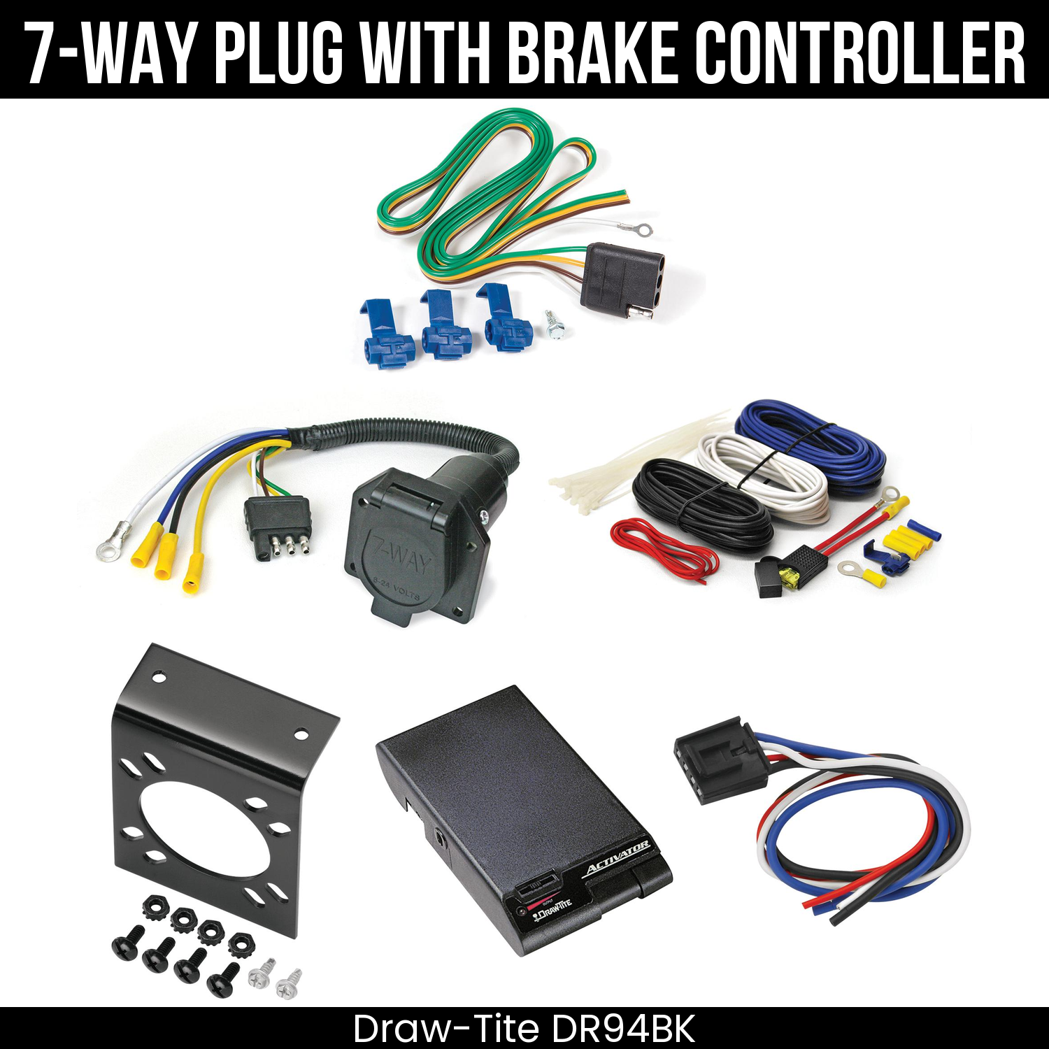 Trailer Wiring 7-Way Economy Plug w/ Bracket , Draw-Tite Activator Brake Control